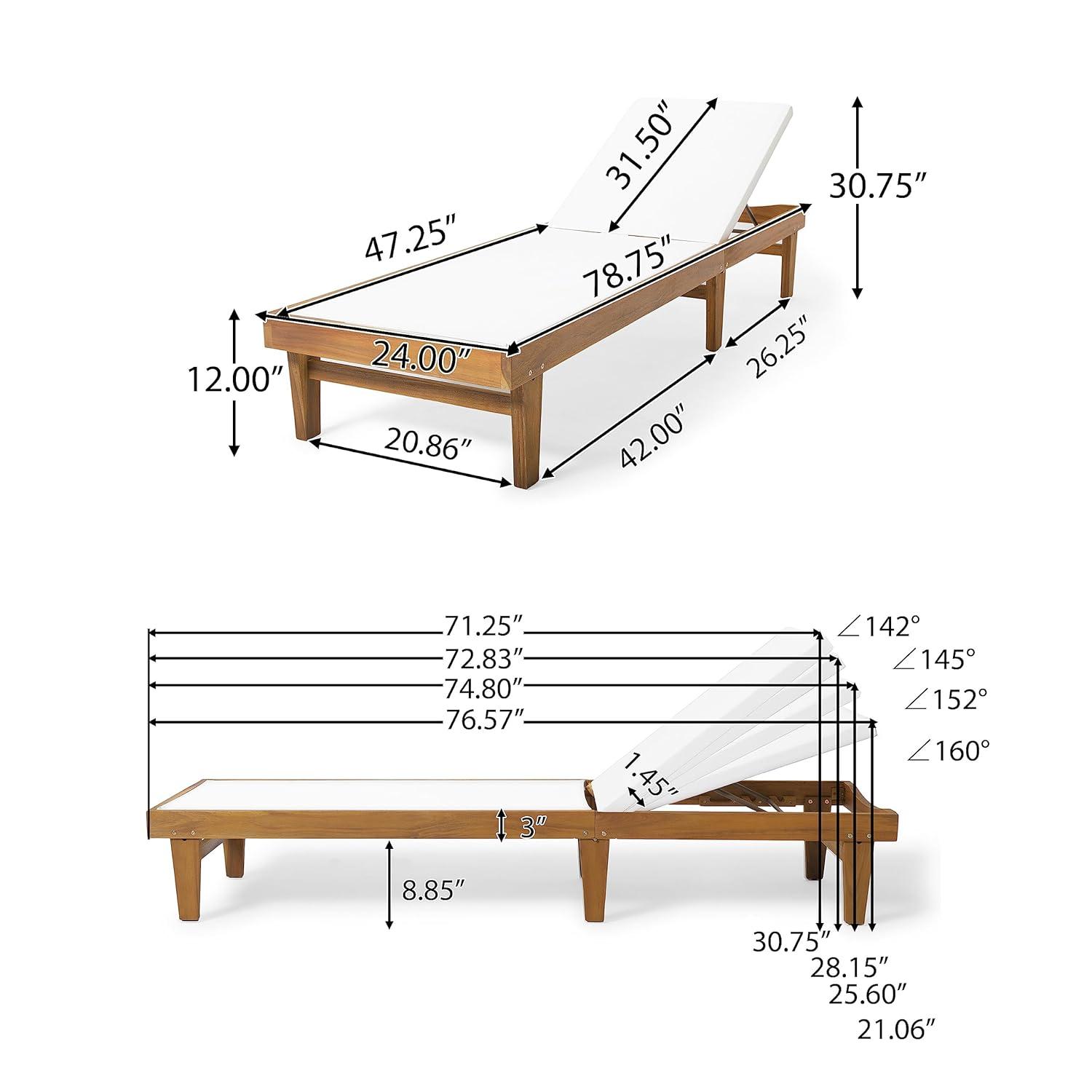 Summerland Acacia Wood Chaise Lounge -Teak/White - Christopher Knight Home: Weather-Resistant Patio Furniture