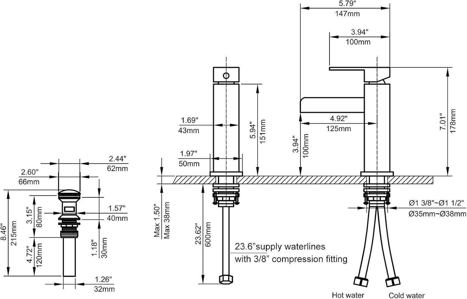 Widespread Single-handle Bathroom Faucet with Drain Assembly