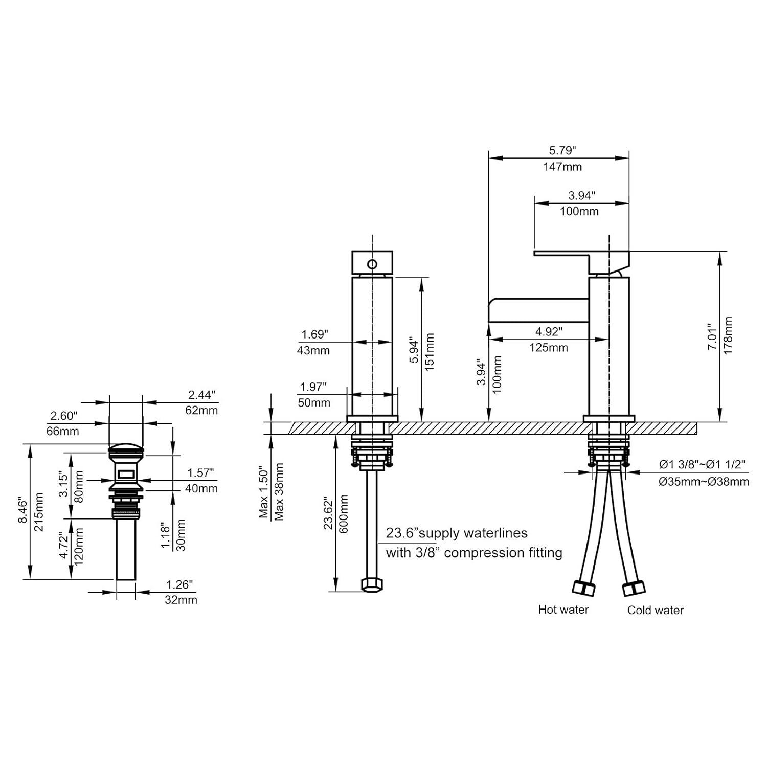 Widespread Single-handle Bathroom Faucet with Drain Assembly