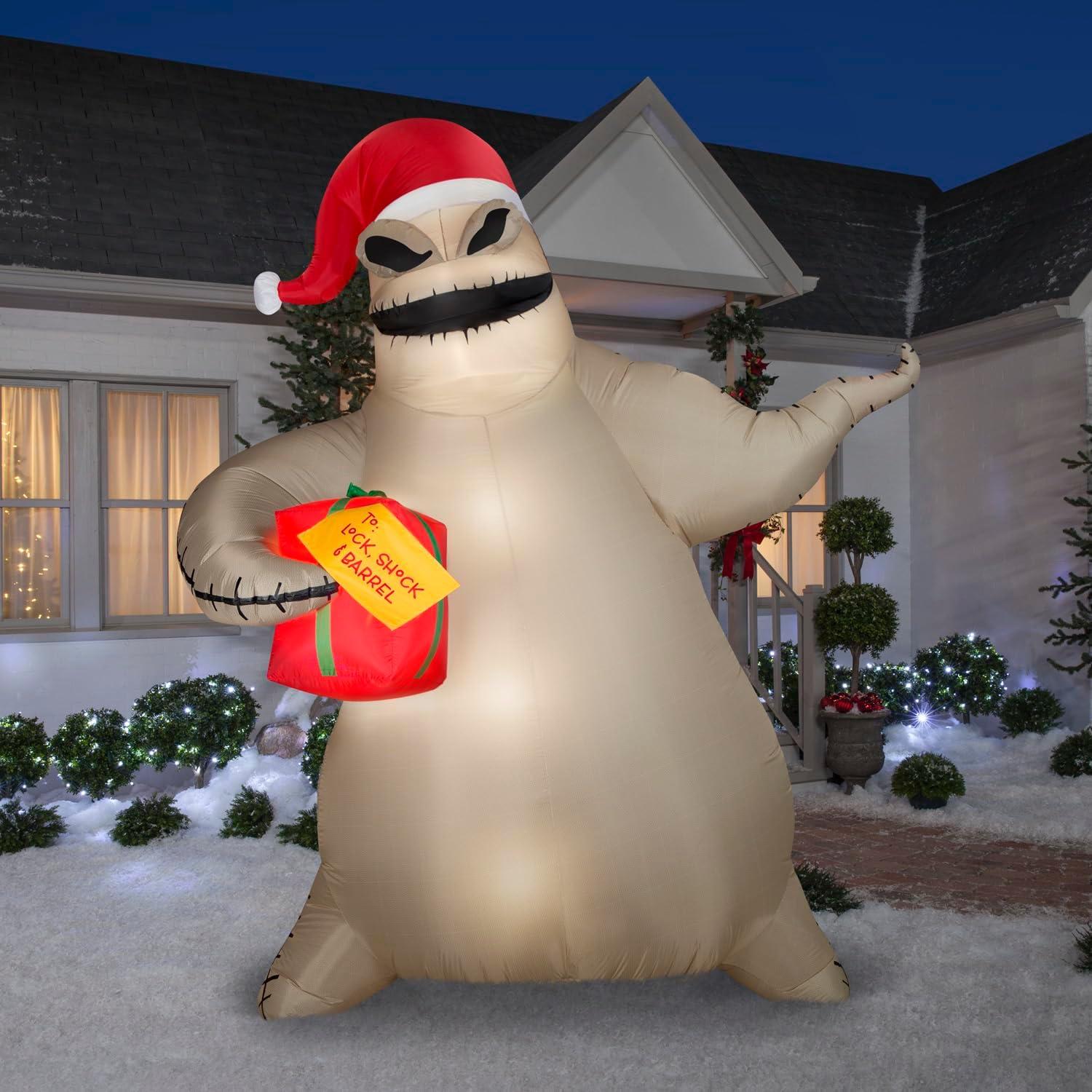 Gemmy Giant Airblown Inflatable Oogie Boogie with Present for Lock, Shock and Barrel, 10.5 ft Tall