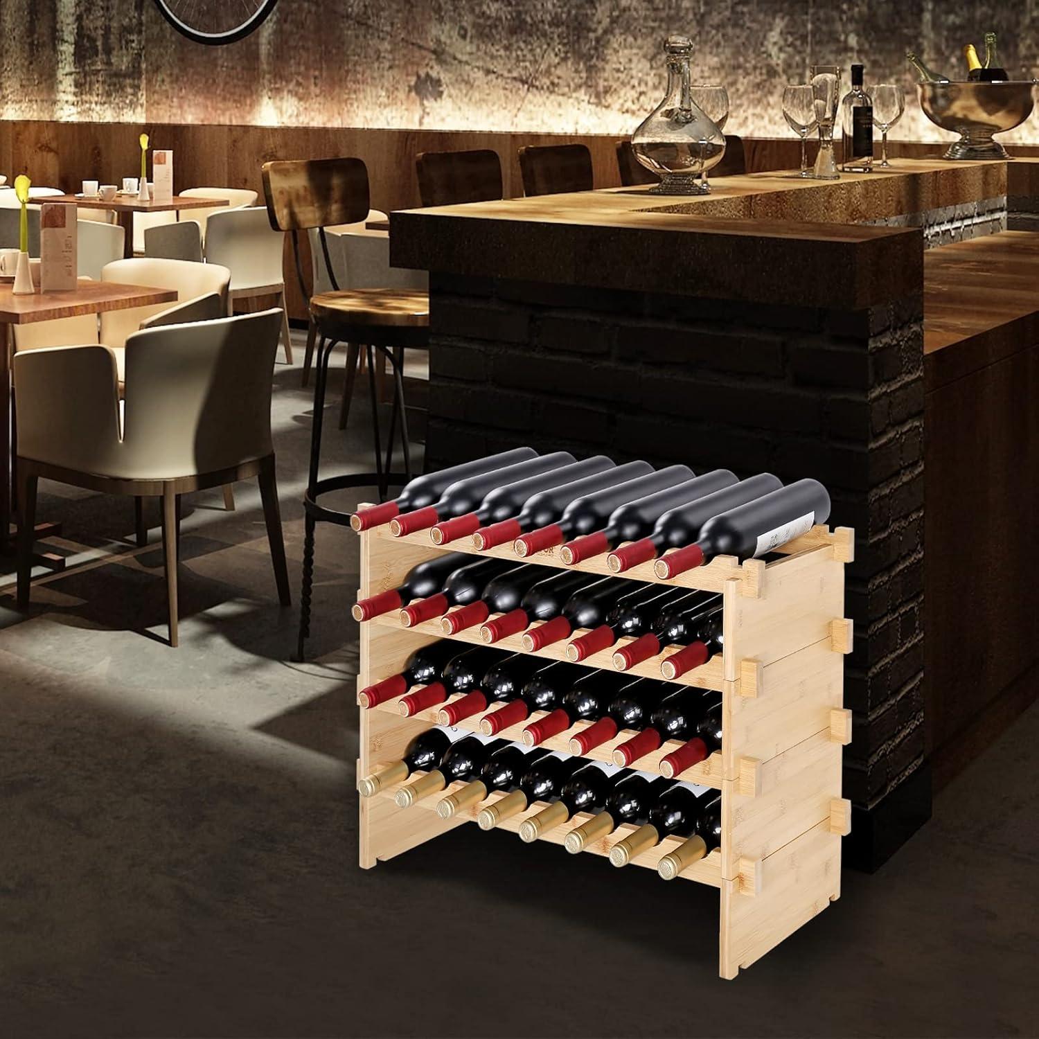 Natural Bamboo 48-Bottle Stackable 6-Tier Wine Rack