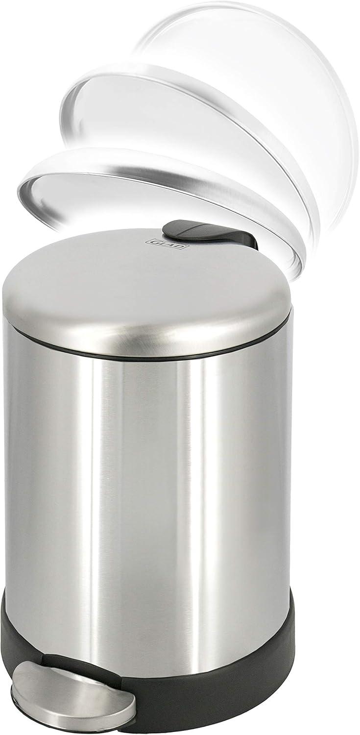 Compact Brushed Stainless Steel Pedal Trash Can with Soft Close Lid