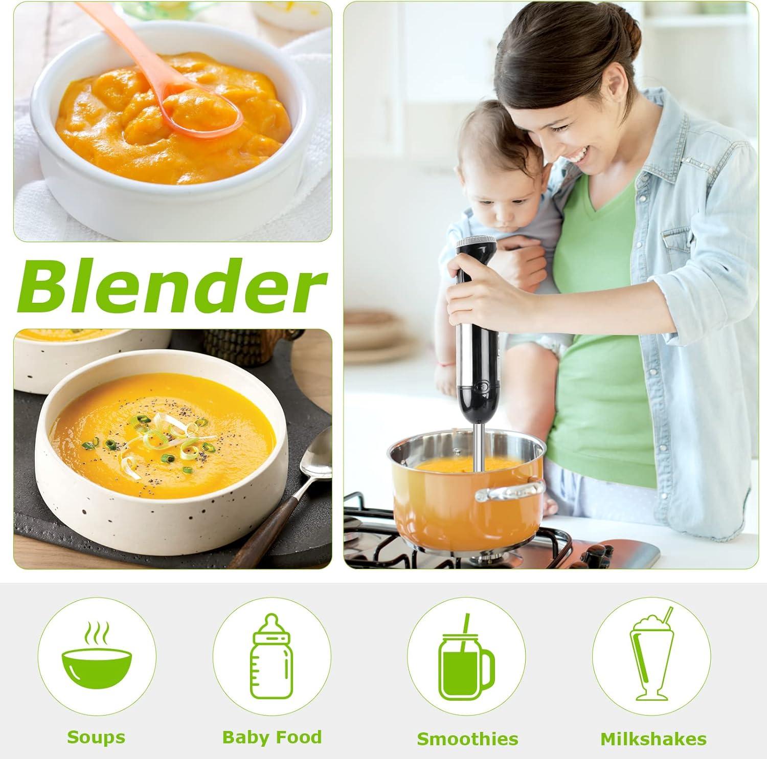 Bonsenkitchen Immersion Blender Handheld, Stainless Steel Hand Stick Blender, 20-Speed Hand Blender, Free Warranty