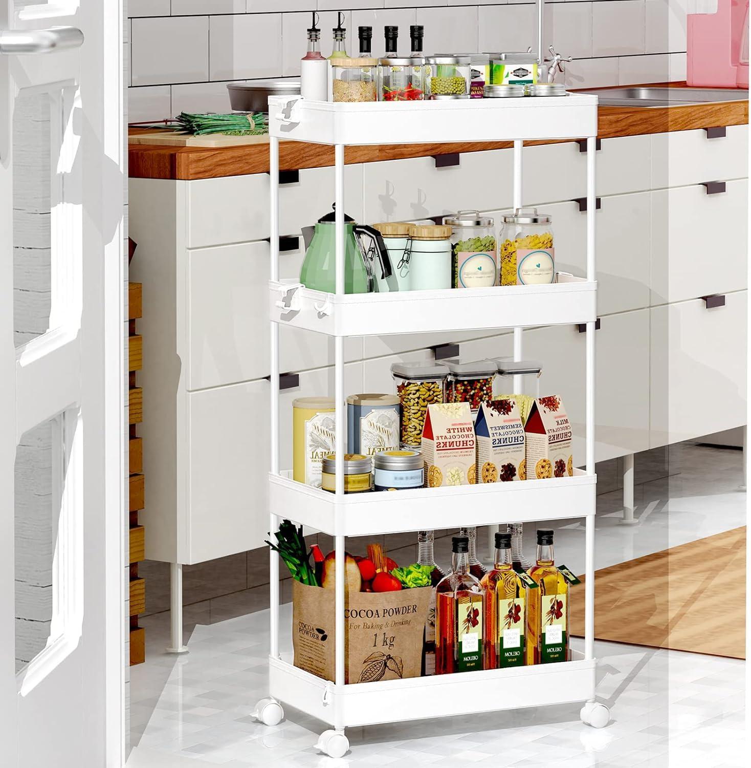 White 4-Tier Mobile Plastic Storage Cart with Wheels