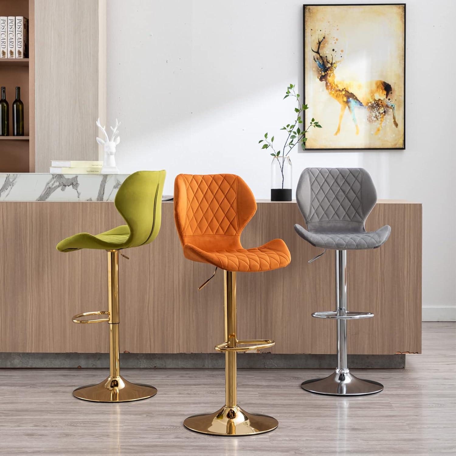 Domiluxe Modern Swivel Bar Stools Set of 2,Velvet Adjustable Counter Height Chairs with Backs, Counter Height Bar Stools with Golden Color Base for Home Kitchen Dining Room,Green