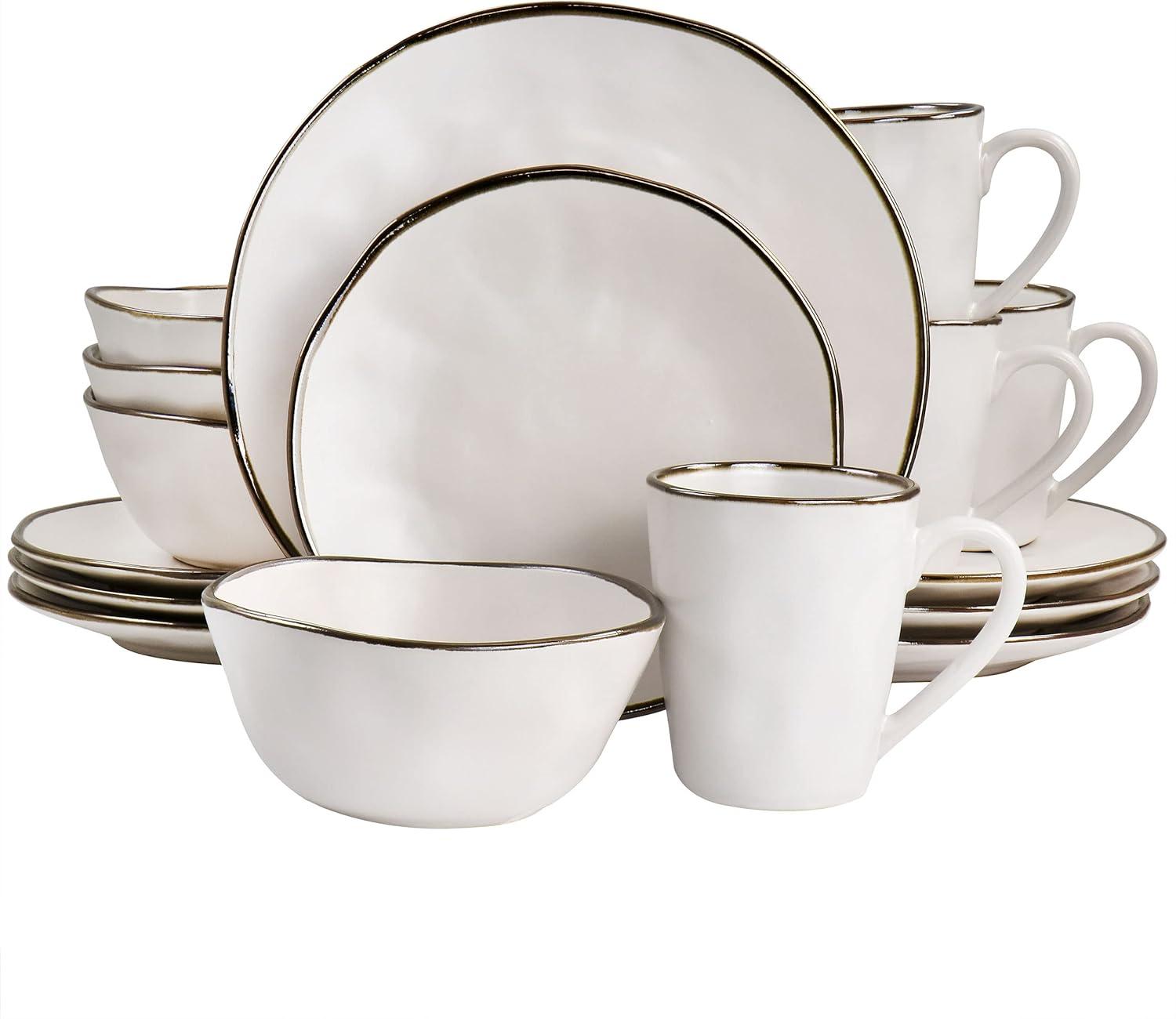 Matte White Ceramic 16-Piece Dinnerware Set with Gold Rim