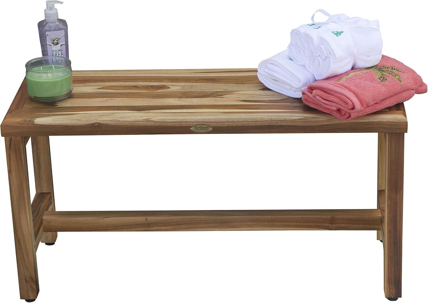 EcoDecors 35" Teak Wood Shower Bench with Straight Legs