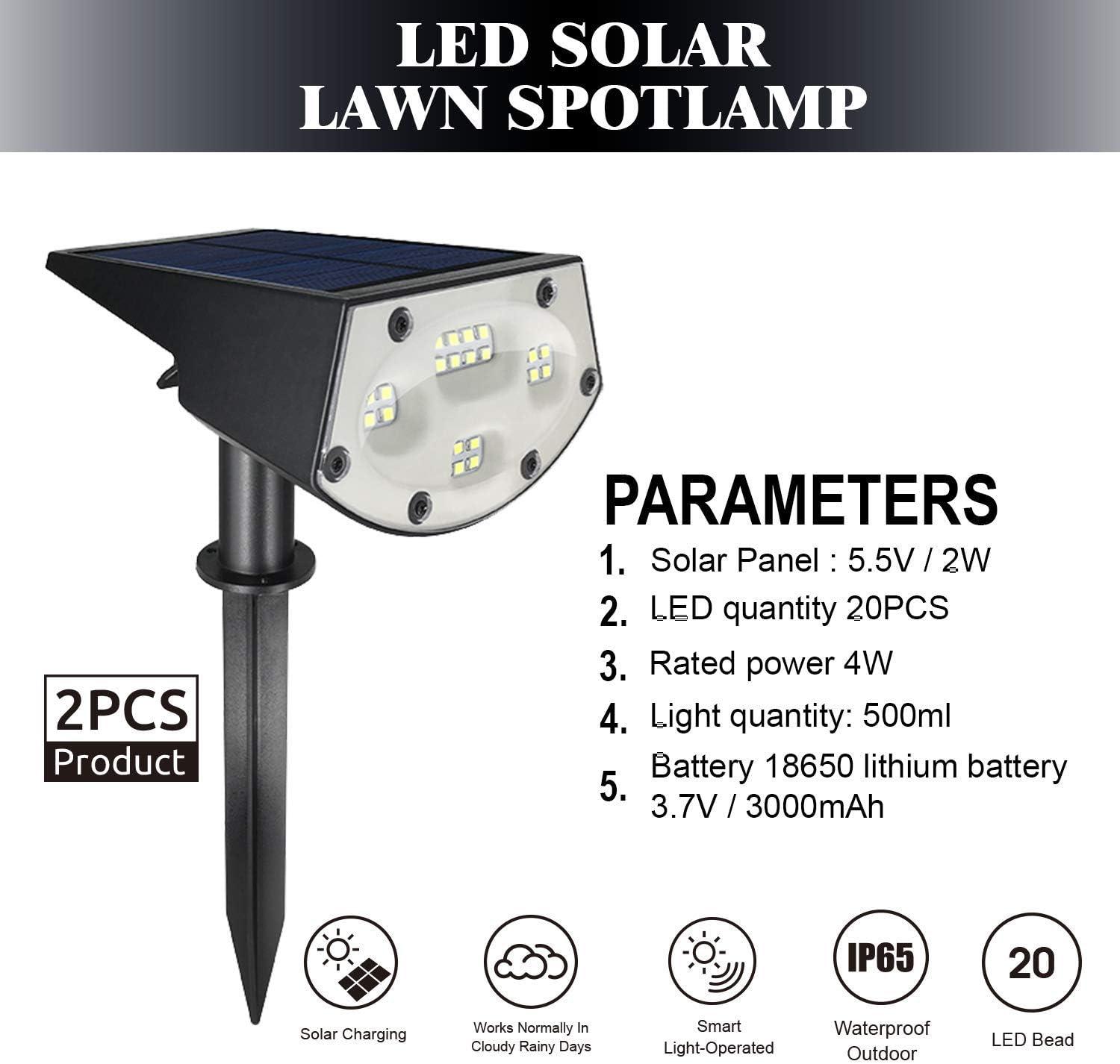 WBM Solar Spot Lights Outdoor,20 LED Waterproof Landscape Spotlight, 500 Lm -Warm White Light,4 Pack