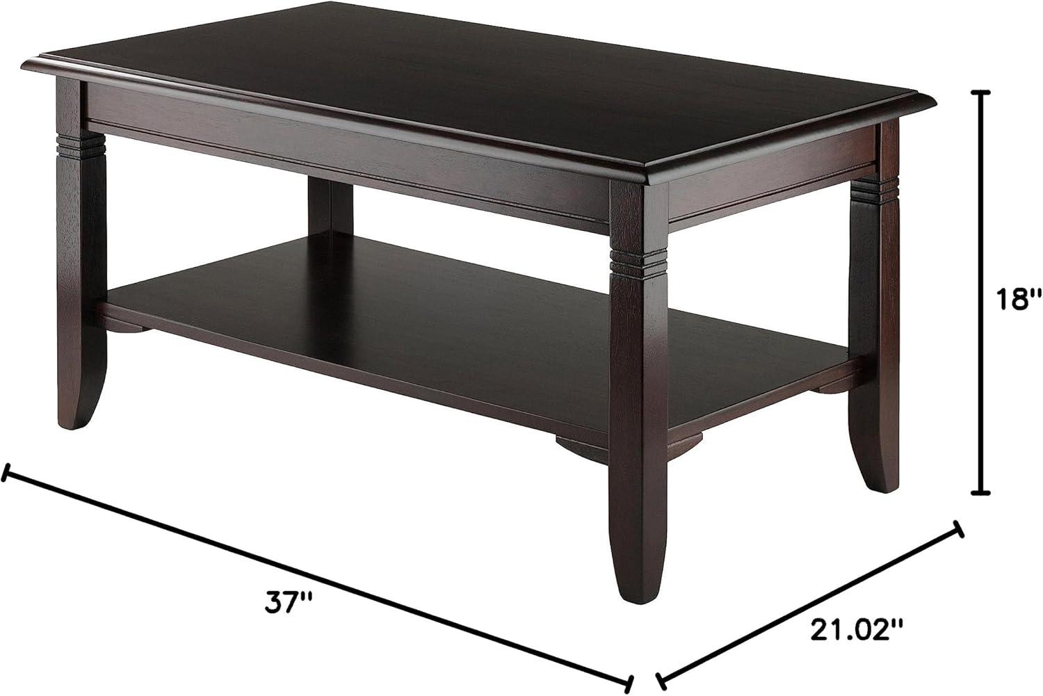 Nolan Coffee Table - Cappuccino - Winsome: Solid Wood, Lower Shelf Storage, Elegant Design