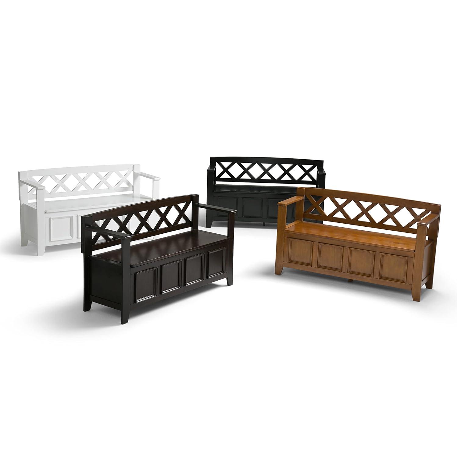 Simpli Home Amherst 48"W Solid Wood Entryway Storage Bench with Lift-Top Lid and Dual Compartments