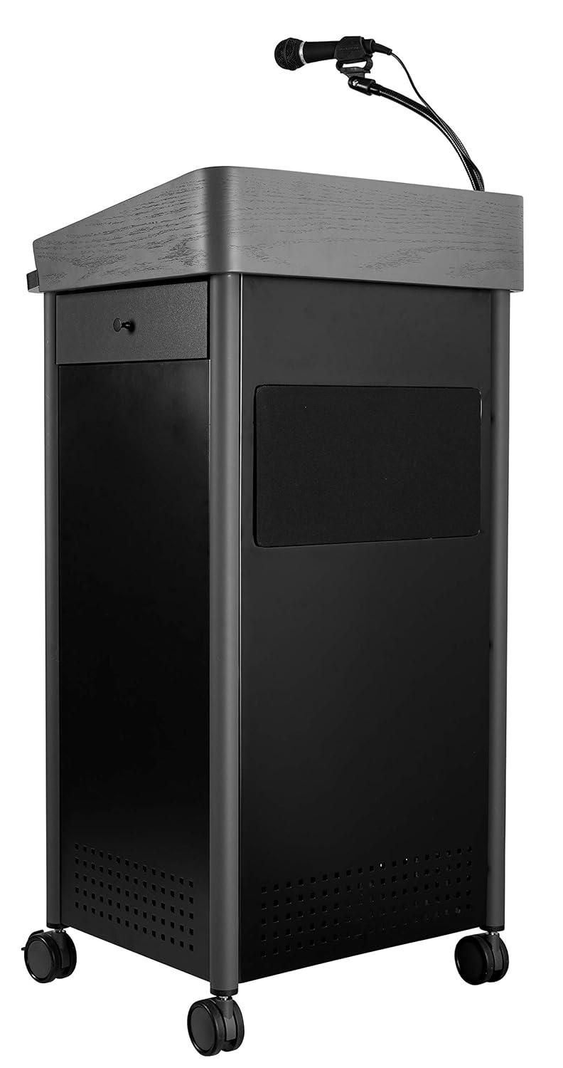 Charcoal and Black Steel Multimedia Lectern with Sound System