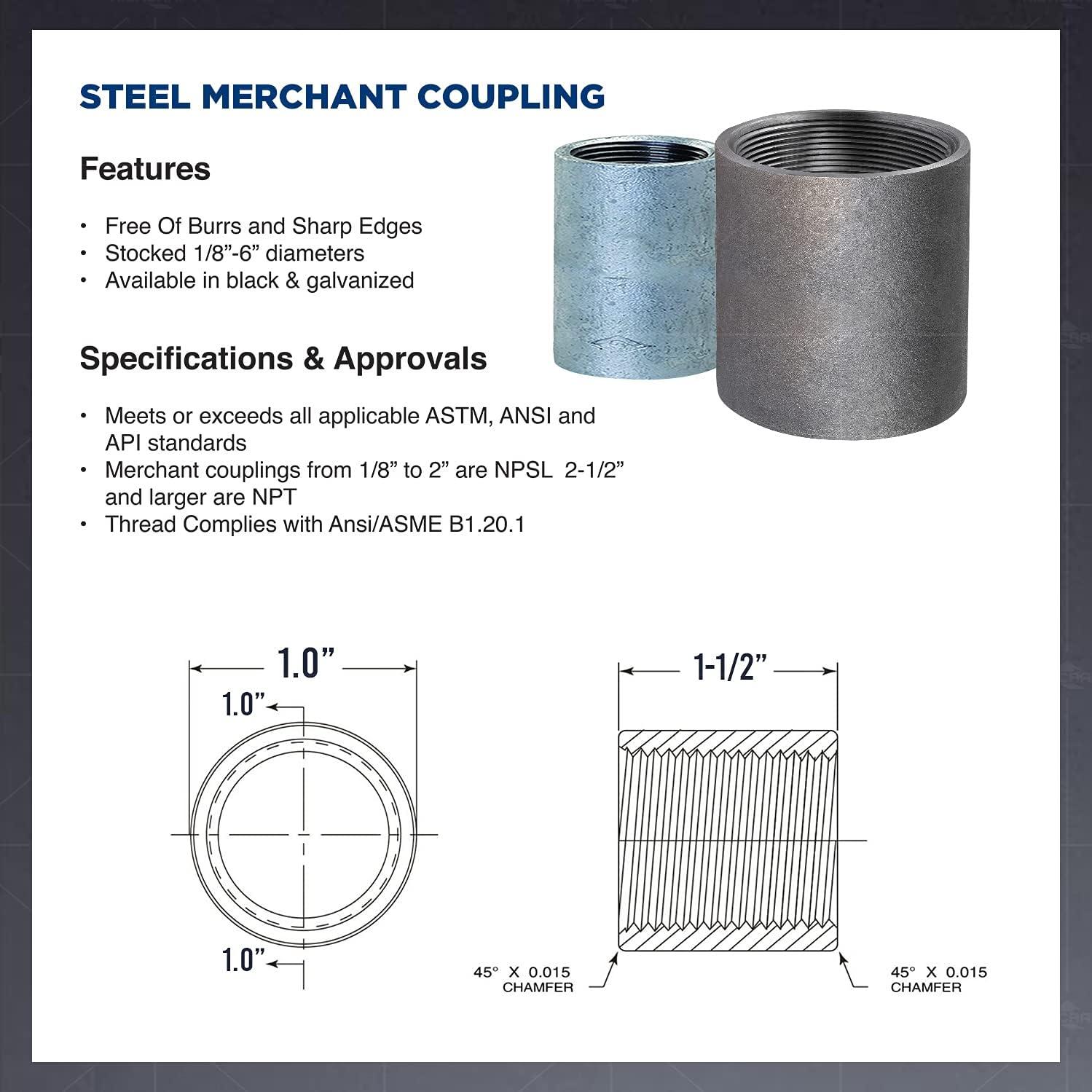 1/2" Black Coated Merchant Steel Straight Coupling
