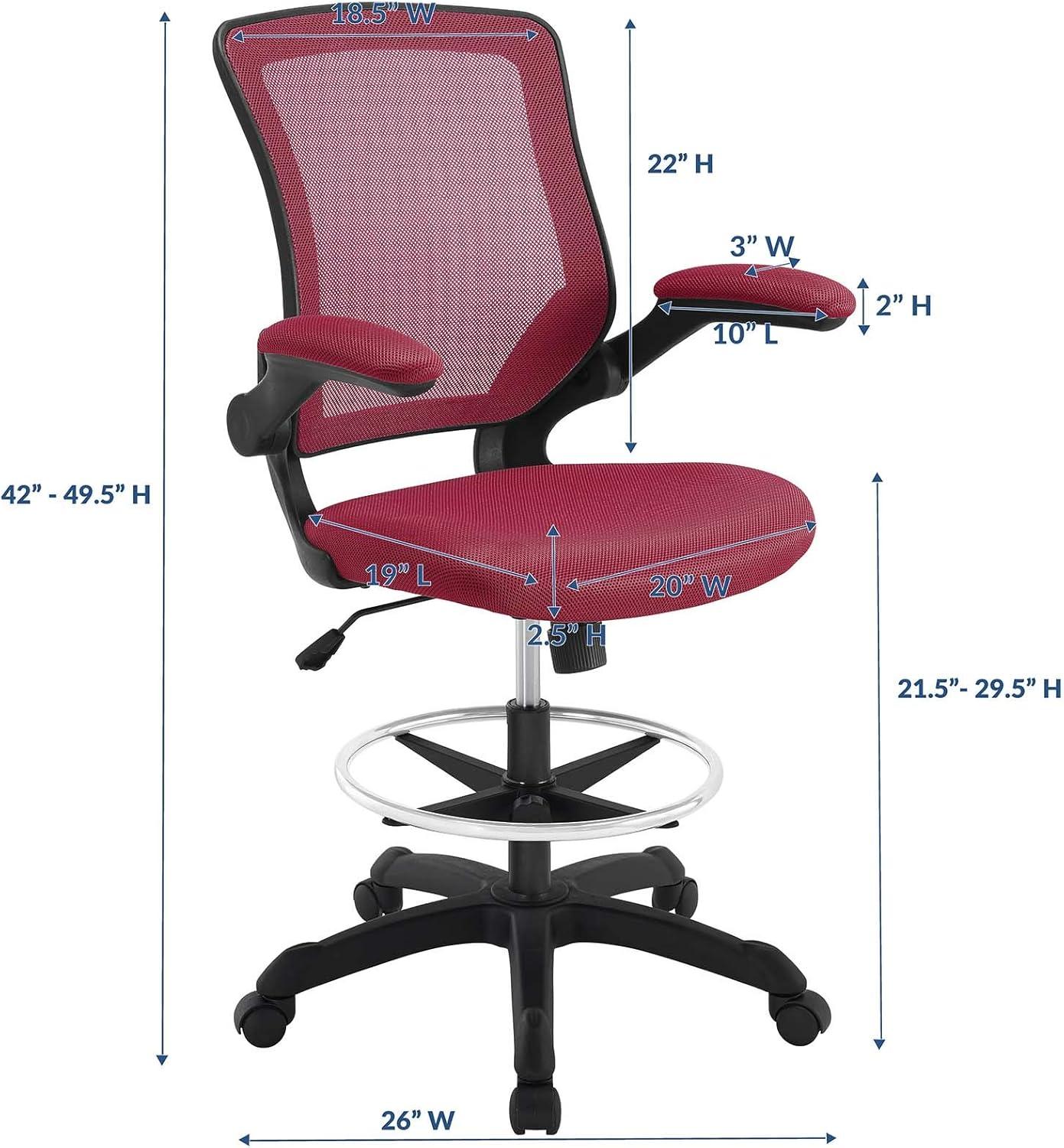 Red Adjustable Mesh Drafting Chair with Swivel Arms