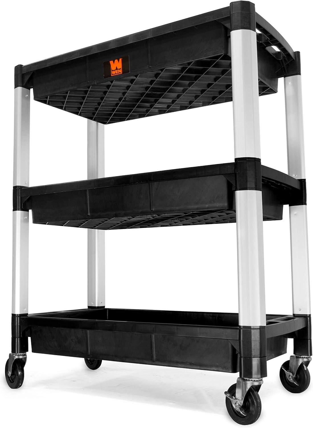 WEN Three-Tray 300-Pound Capacity Triple Decker Service and Utility Cart, 73163