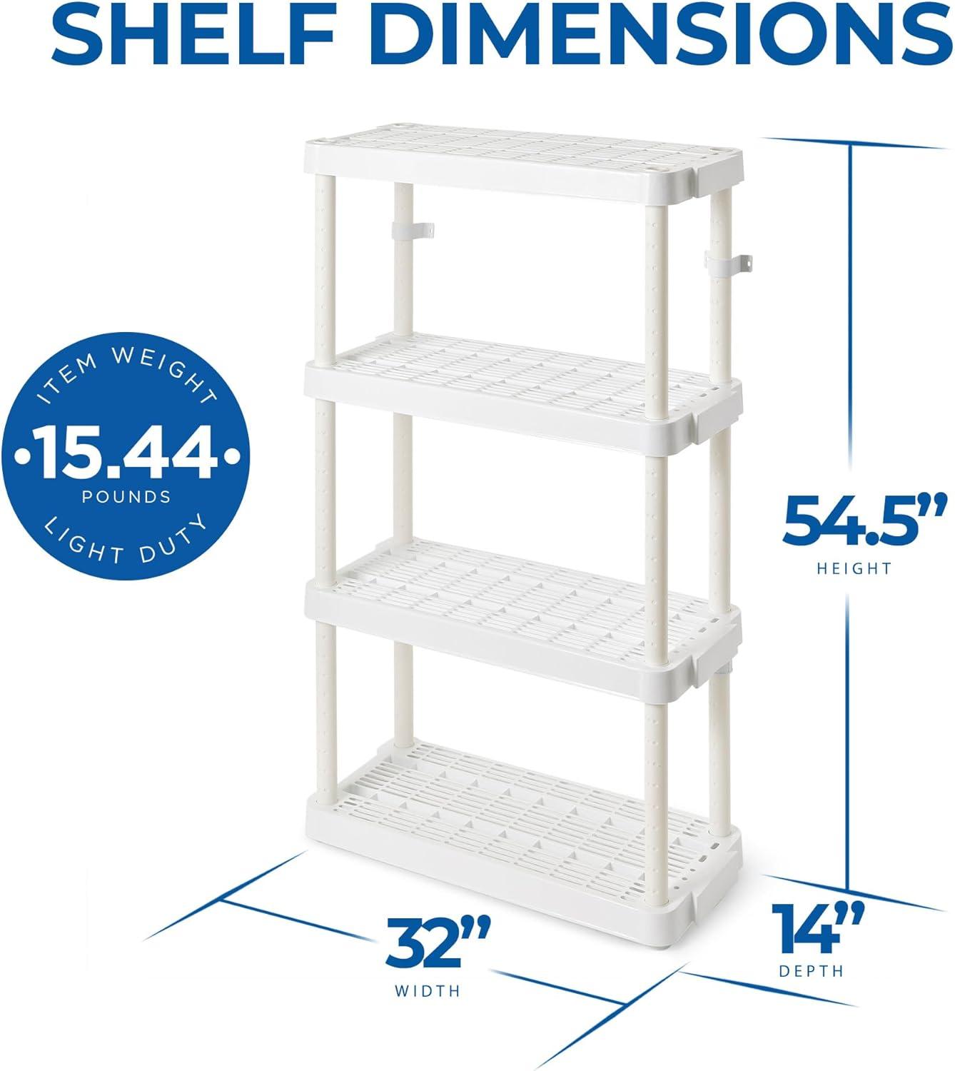 Gracious Living 4 Shelf Adjustable Ventilated Medium Duty Shelving Unit 14 x 32 x 54.5" Organizer for Home, Garage, Basement & Laundry