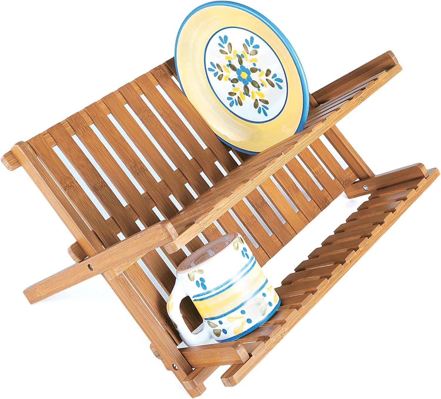 Foldable Bamboo Lightweight Dish Rack in Natural Finish