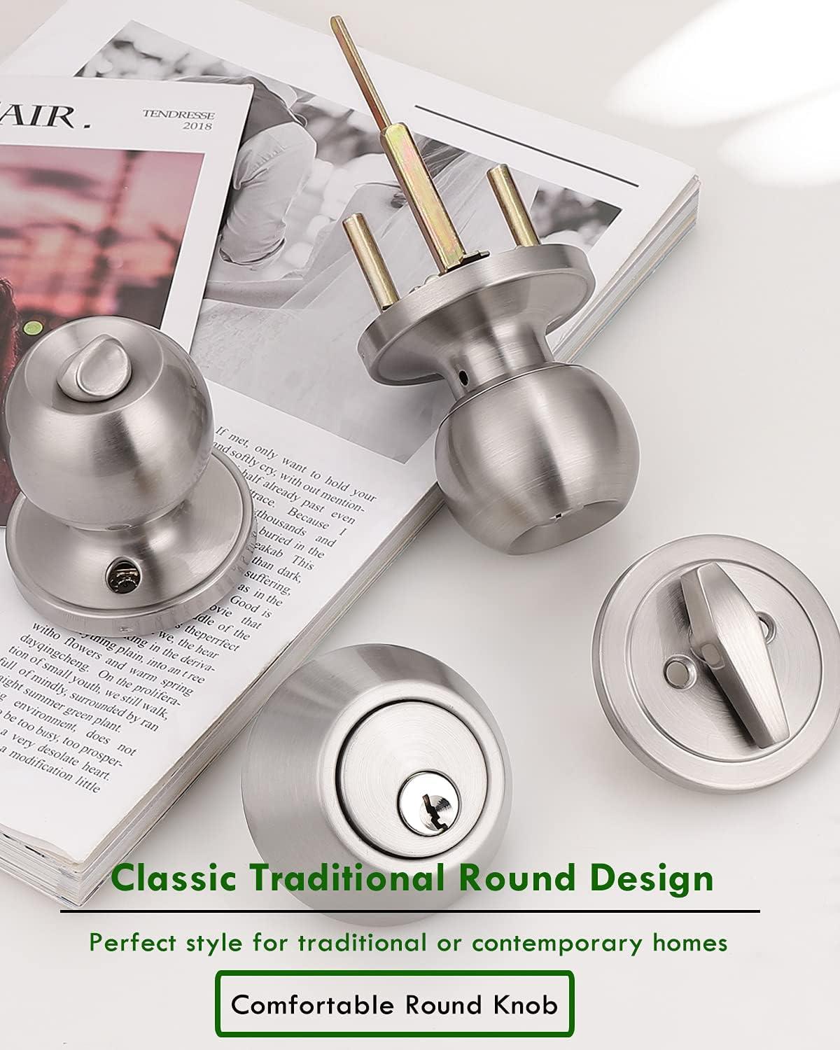 Satin Nickel Keyed Alike Entry Door Knobs and Deadbolts Set