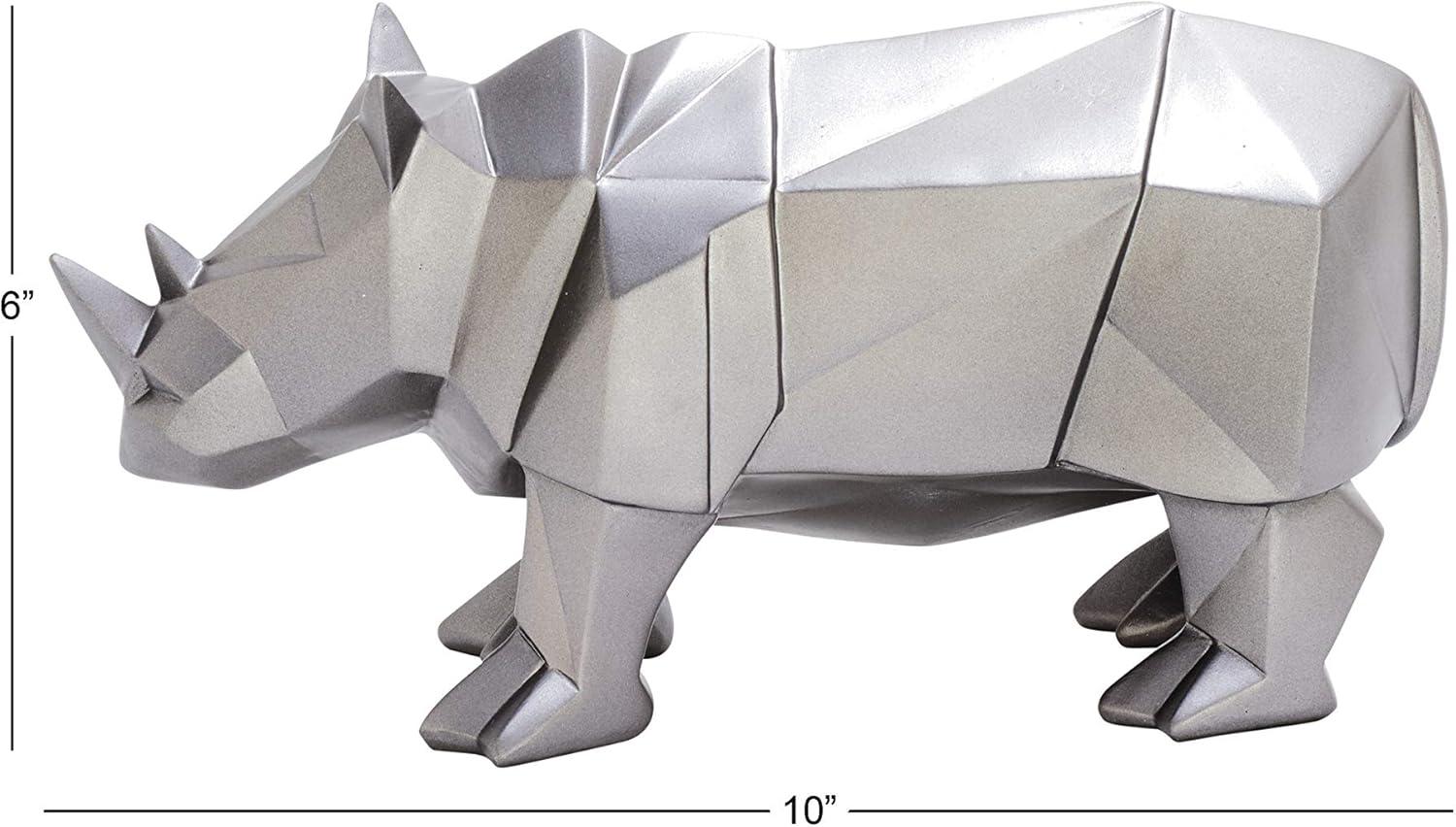 10" x 6" Silver Polystone Rhino Sculpture, by CosmoLiving by Cosmopolitan