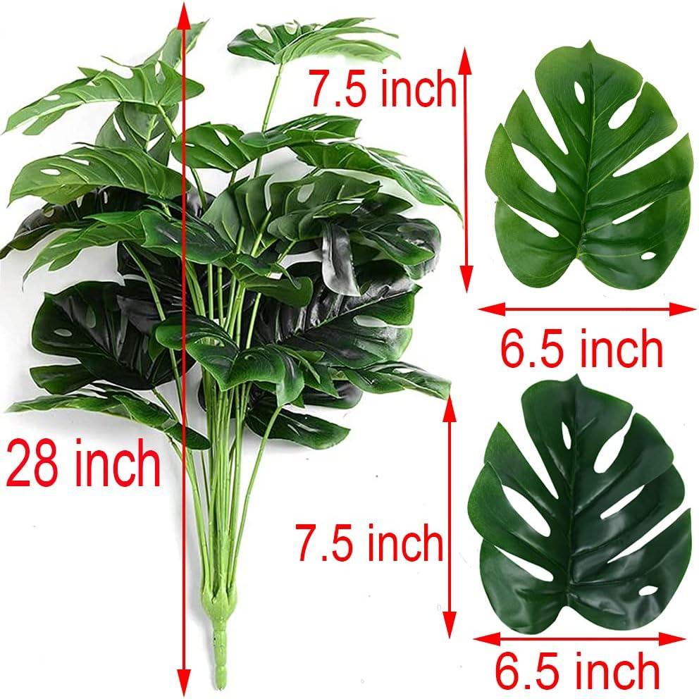 CLONG Artificial Palm Leaves Plants Faux Fake Monstera Turtle Leaf Tropical Large Palm Tree Leaves Plant Outdoor UV Resistant Plastic Plants (Green)