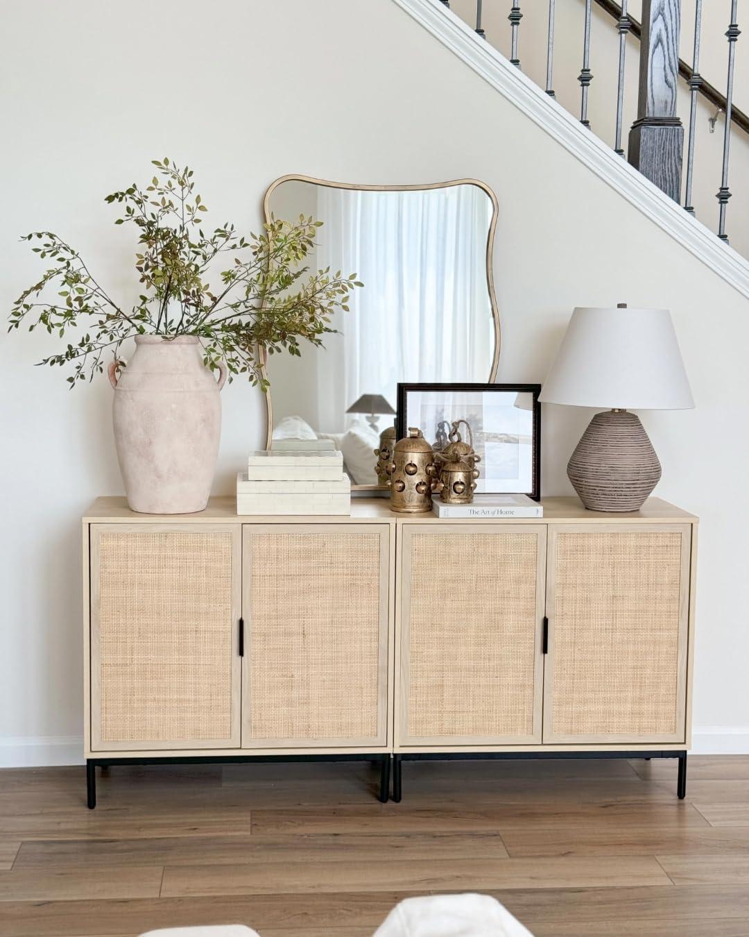 Andrew Light Oak and Matte Black Bohemian Sideboard Cabinet