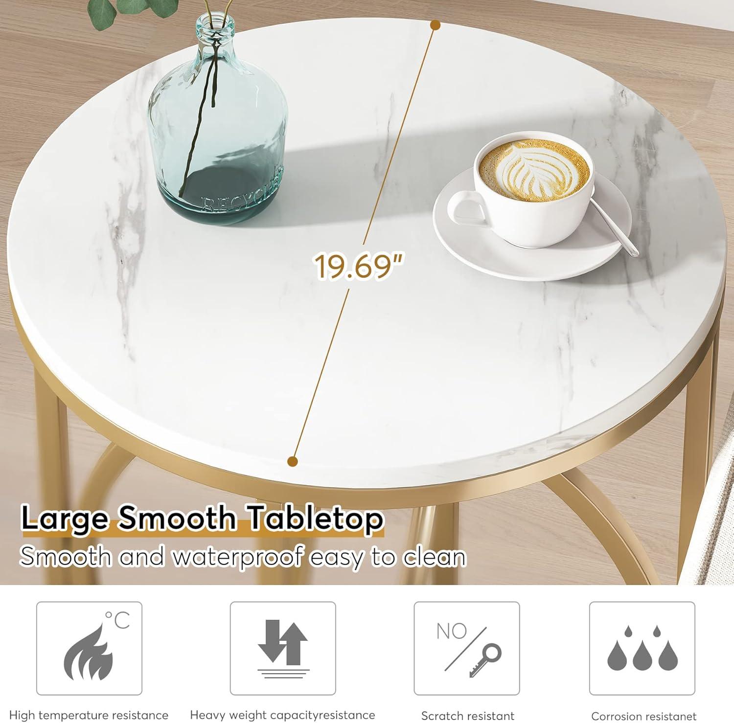 Tribesigns Morden Round End Table with Faux Marble White Top, 20" Sofa Side Table Coffee Table Cocktail Table with Unique Gold O-shaped Base for Living Room Bedroom
