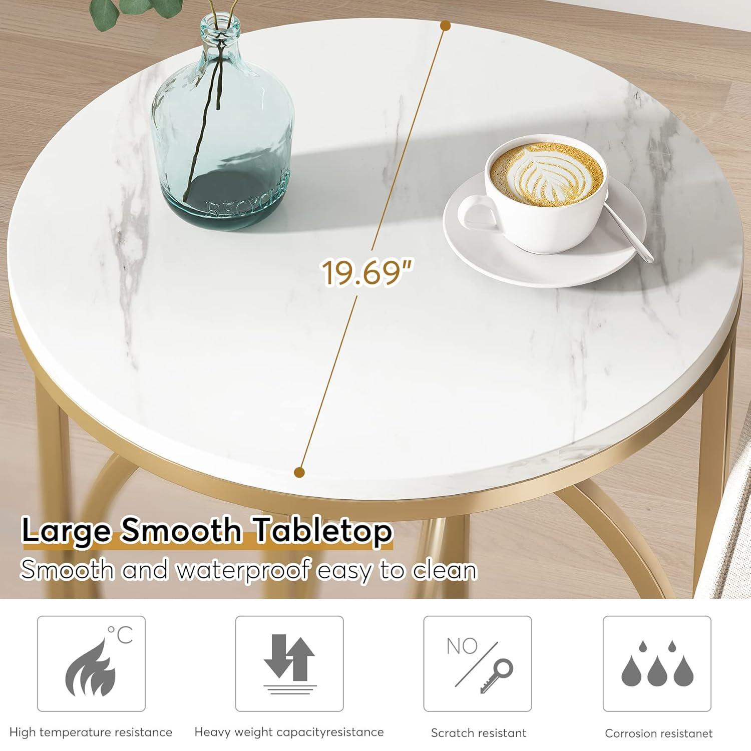 Tribesigns Morden Round End Table with Faux Marble White Top, 20" Sofa Side Table Coffee Table Cocktail Table with Unique Gold O-shaped Base for Living Room Bedroom
