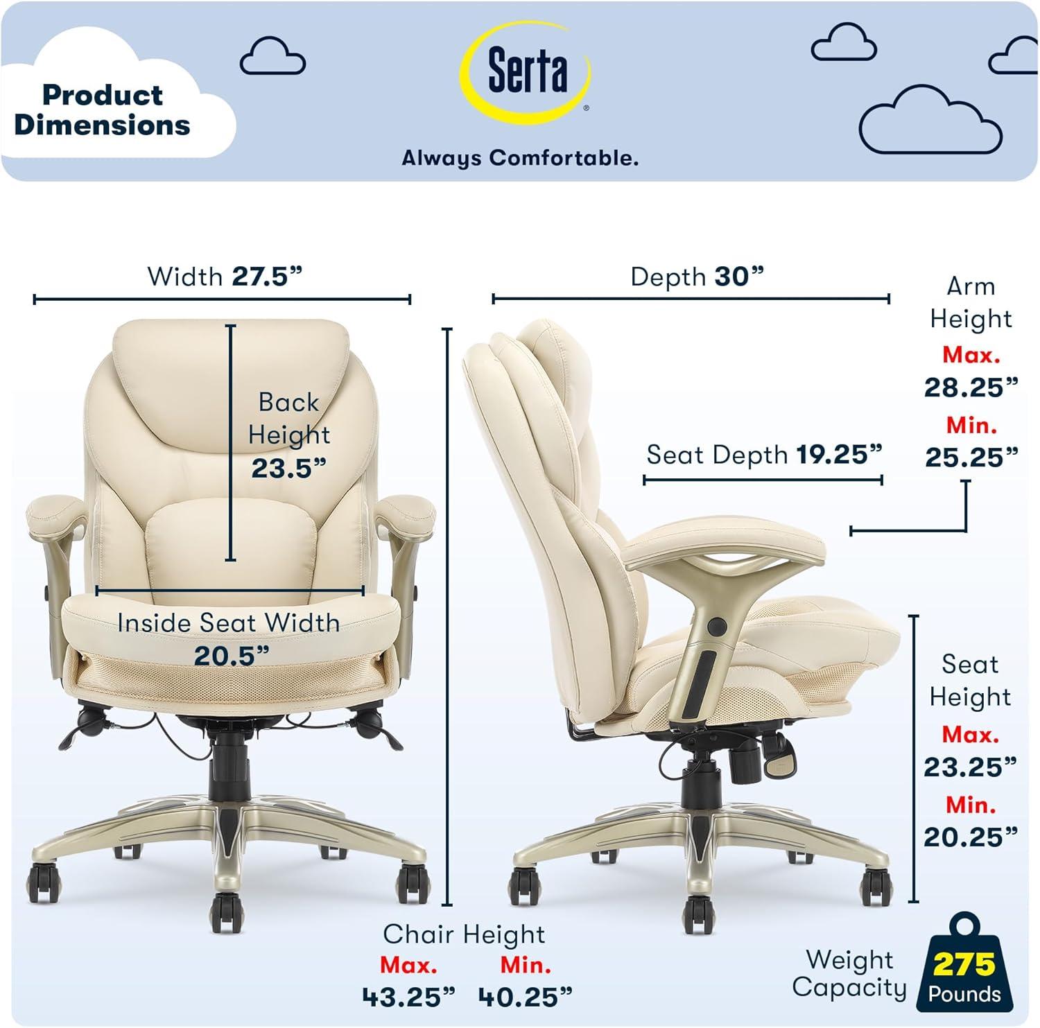 Ivory Bonded Leather Ergonomic Executive Chair with Back in Motion Technology