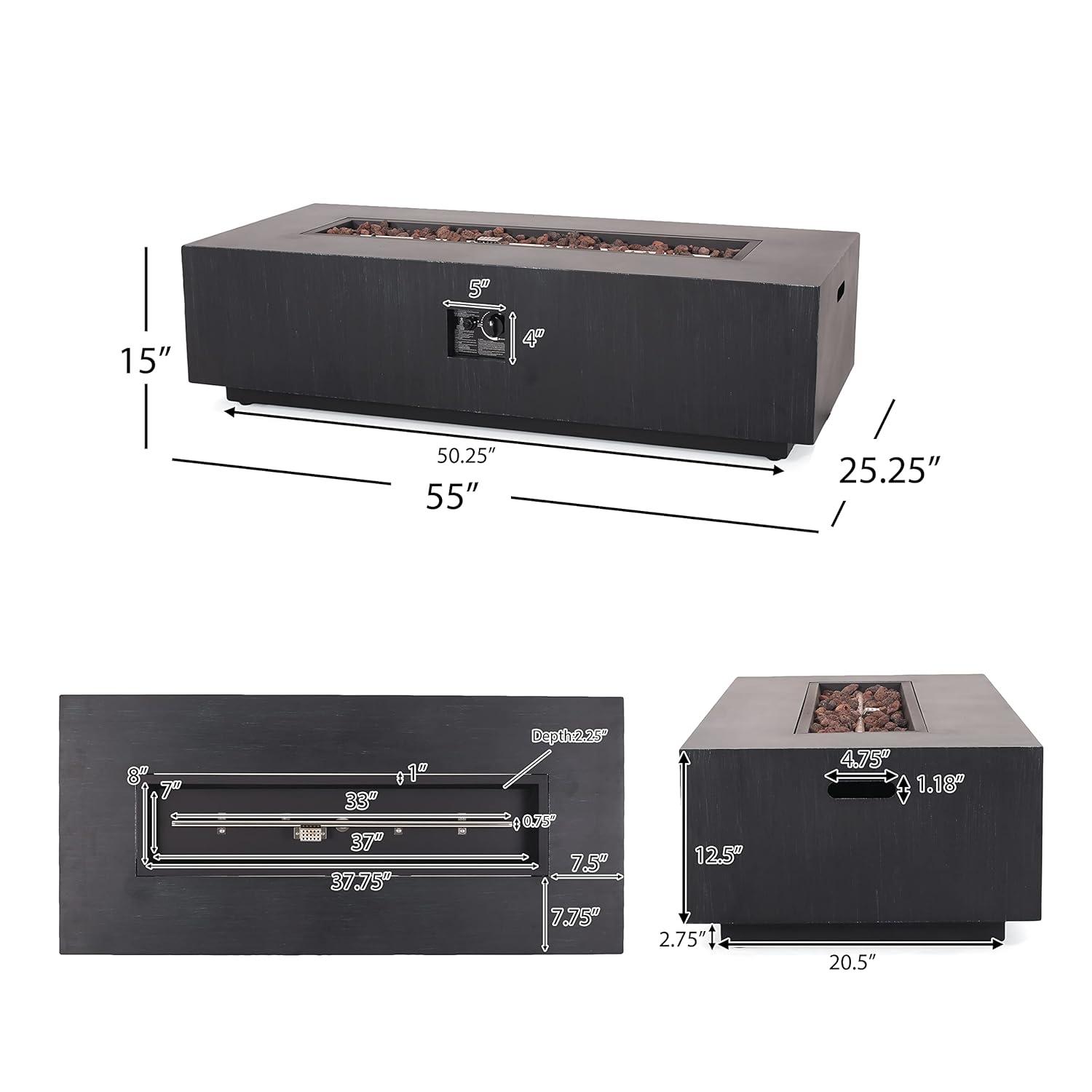 Wellington Outdoor 50000 BTU Rectangular Fire Pit with Tank Holder Brushed Black - Christopher Knight Home