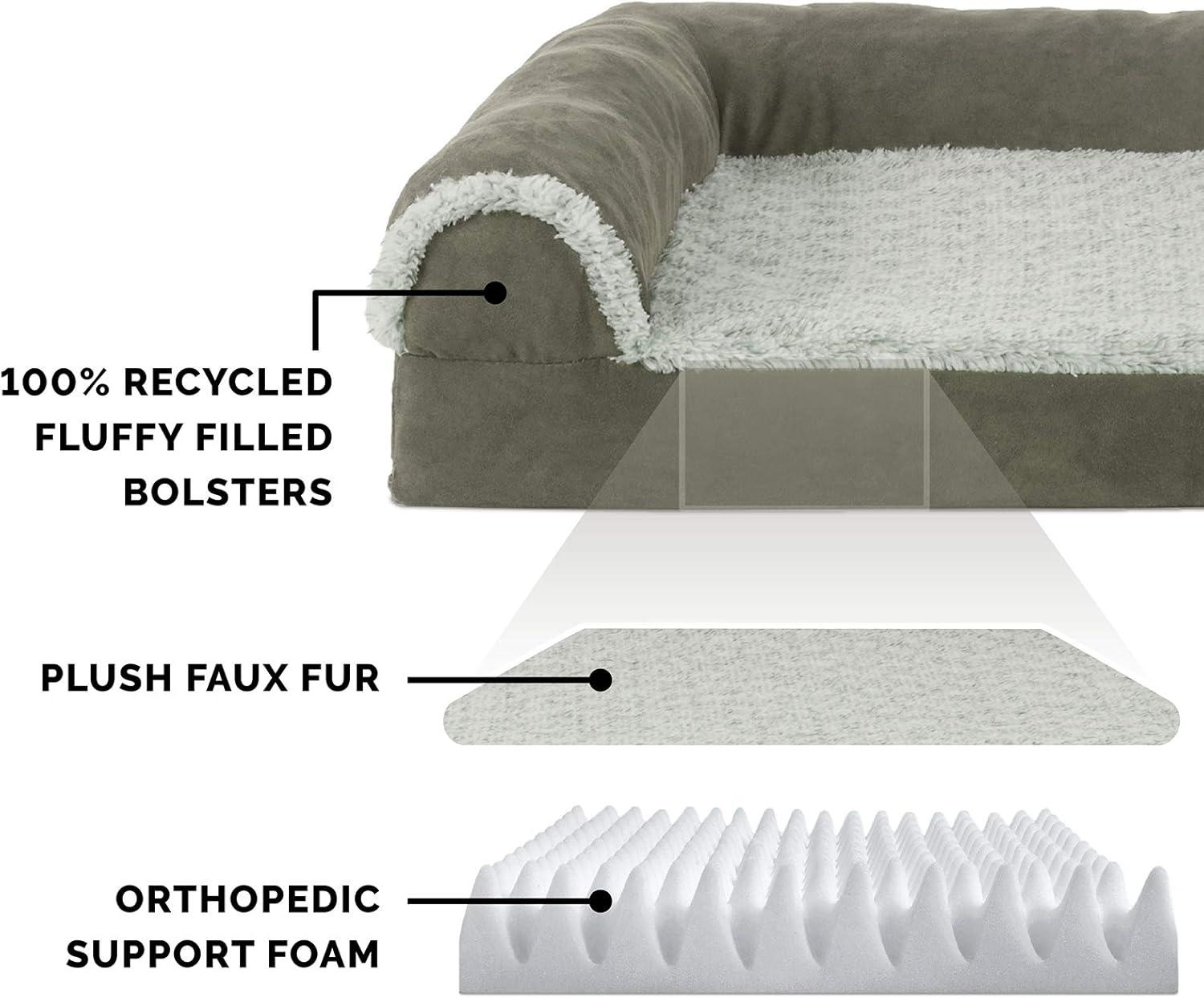 FurHaven Two-Tone Faux Fur & Suede Deluxe Chaise Lounge Orthopedic Sofa Dog Bed