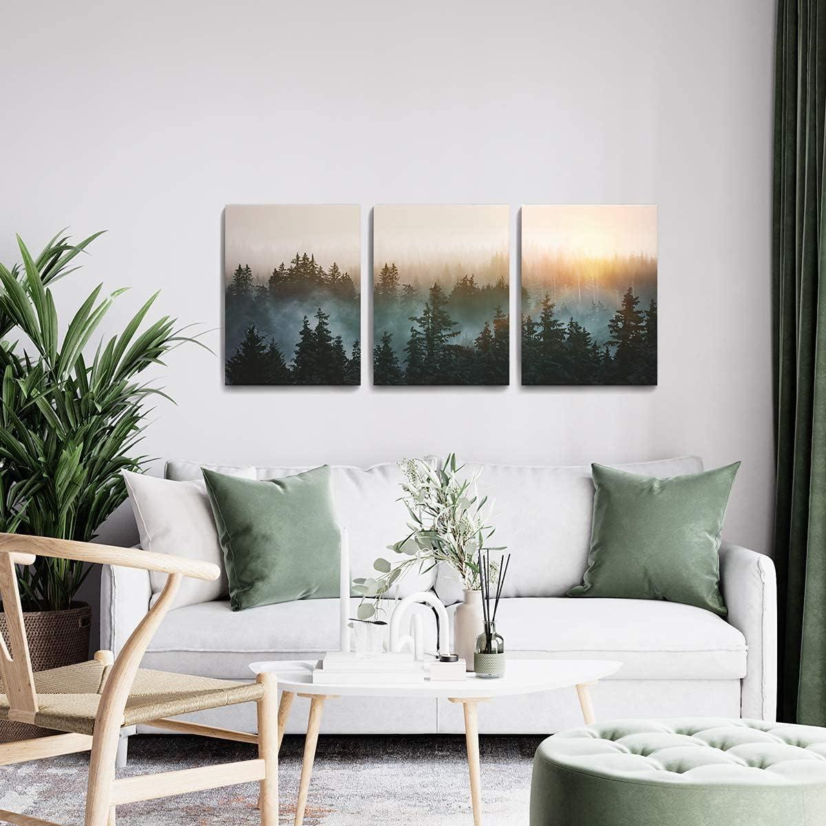 Sunlit Forest Landscape Framed Canvas Print Set