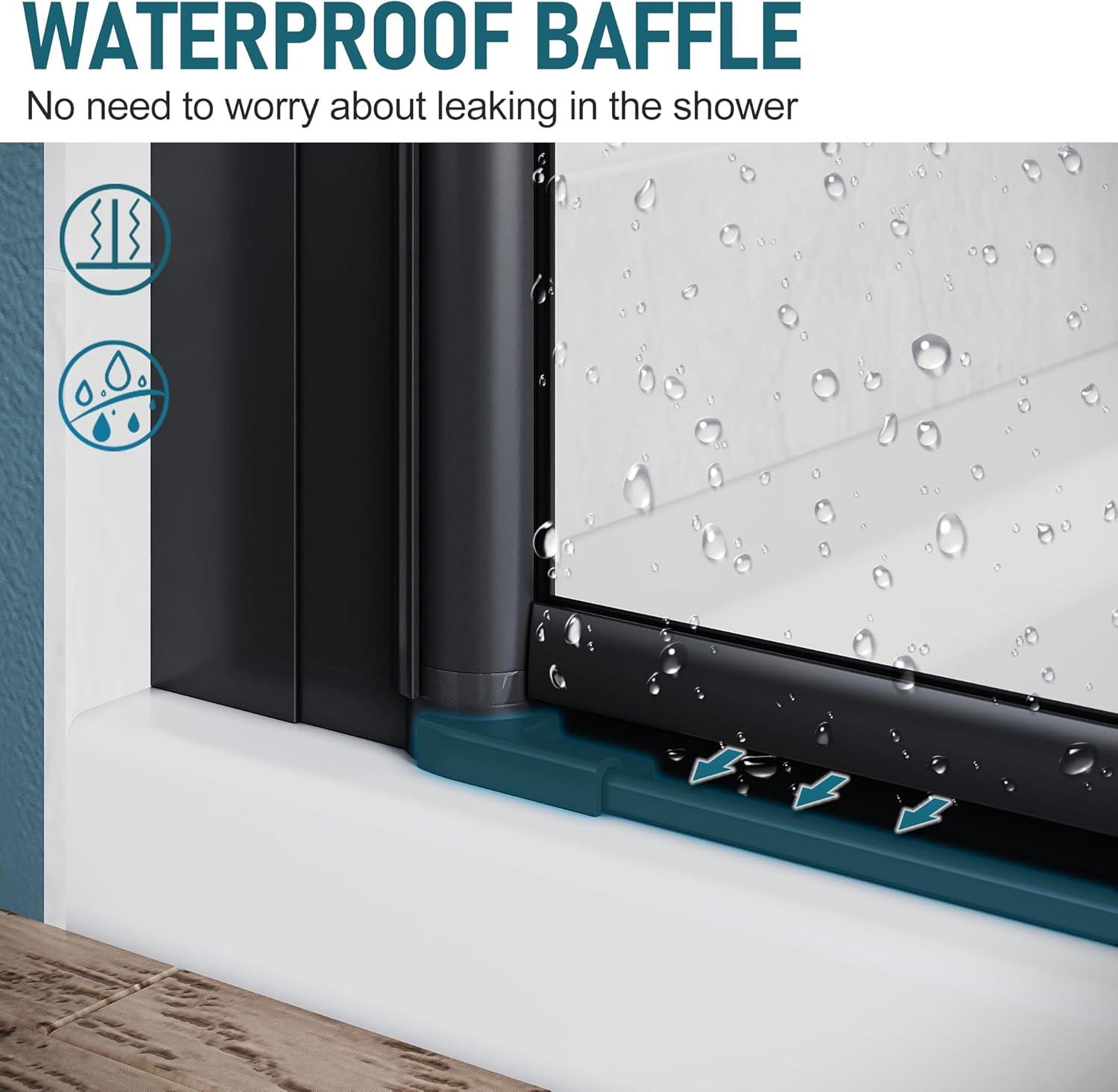 Sunny Shower Bifold Pivot Swing Frameless Shower Door in Black 34 in.W x 72 in.H