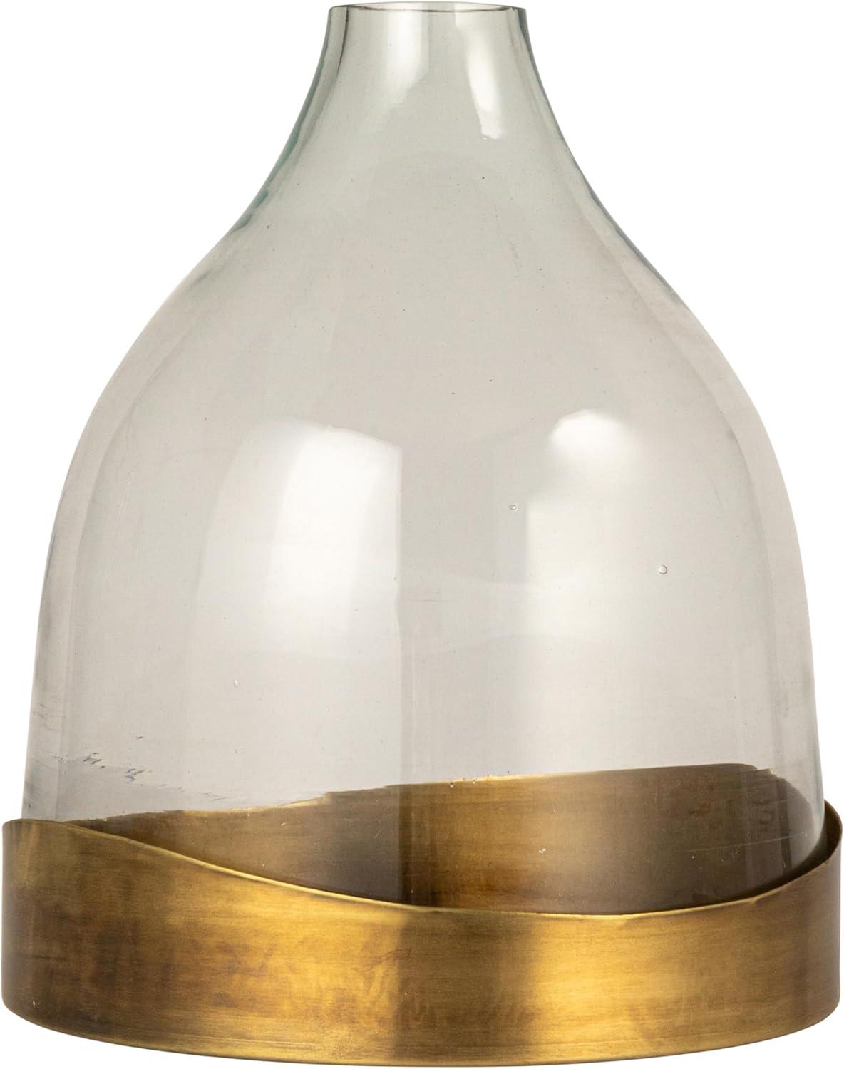 Antique Brass and Clear Glass Cloche with Metal Tray