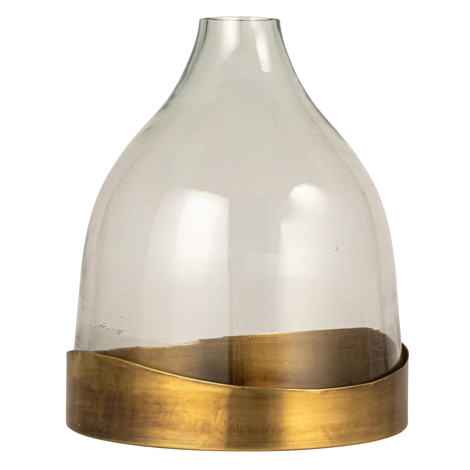Antique Brass and Clear Glass Cloche with Metal Tray