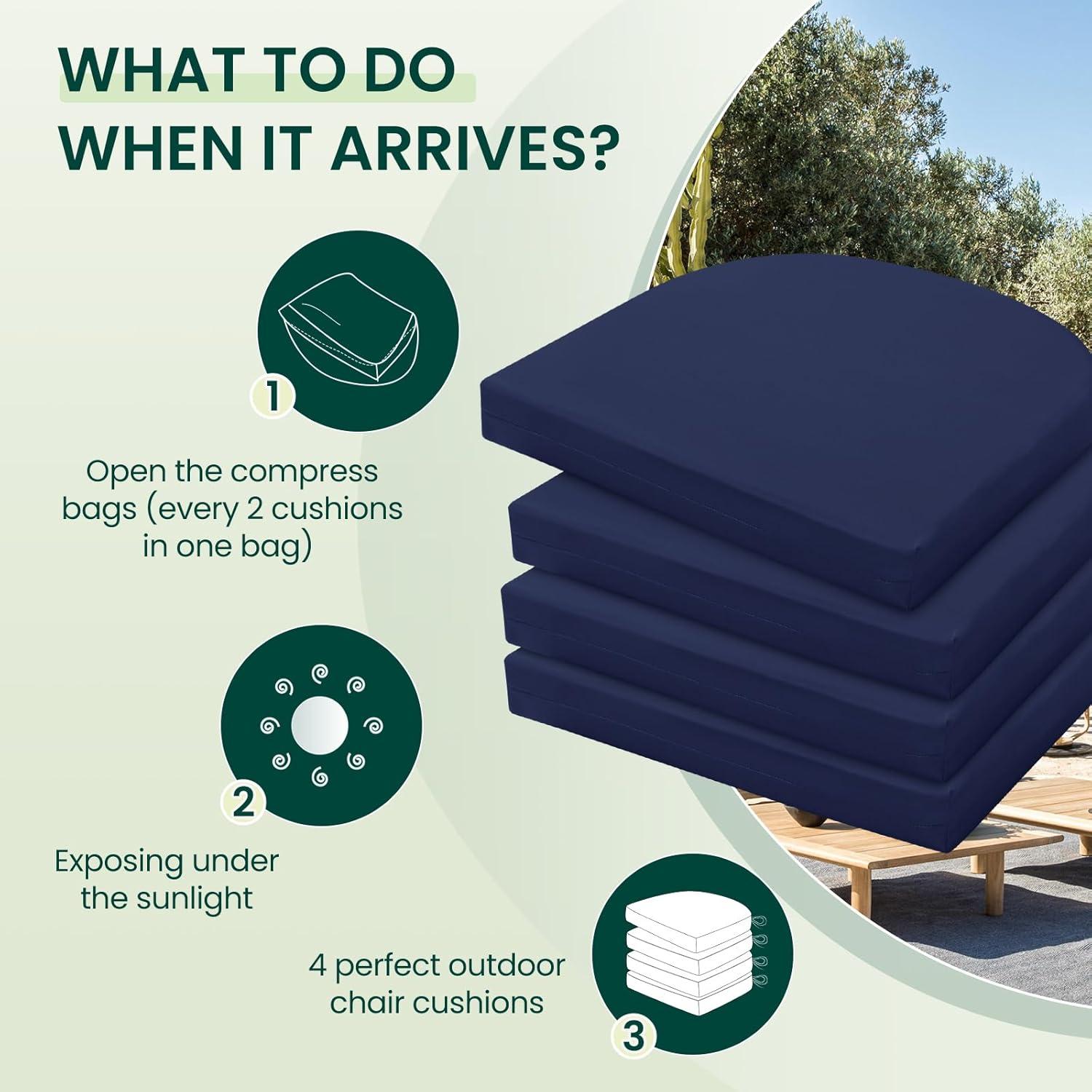 Navy Memory Foam Waterproof Outdoor Chair Cushions Set of 4