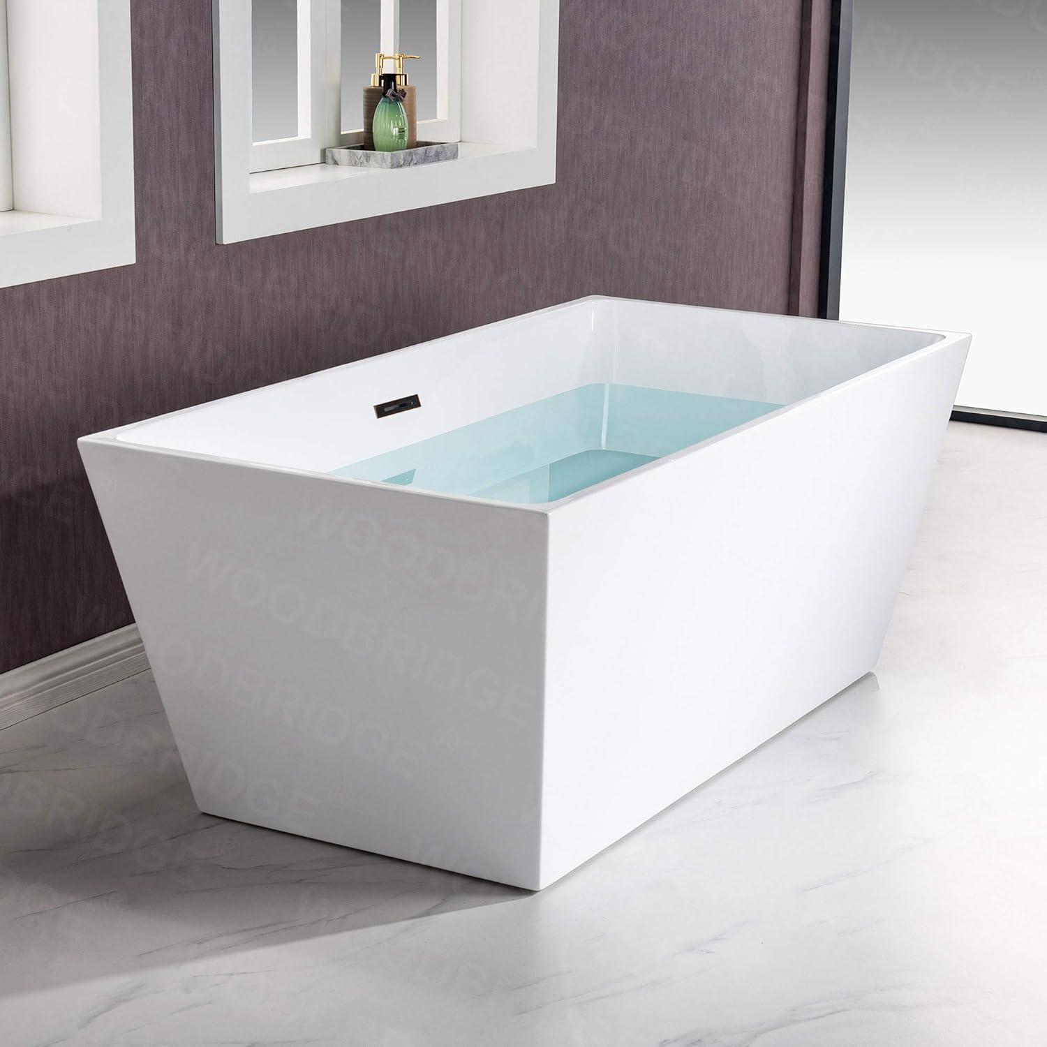 59" White Acrylic Freestanding Bathtub with Matte Black Overflow