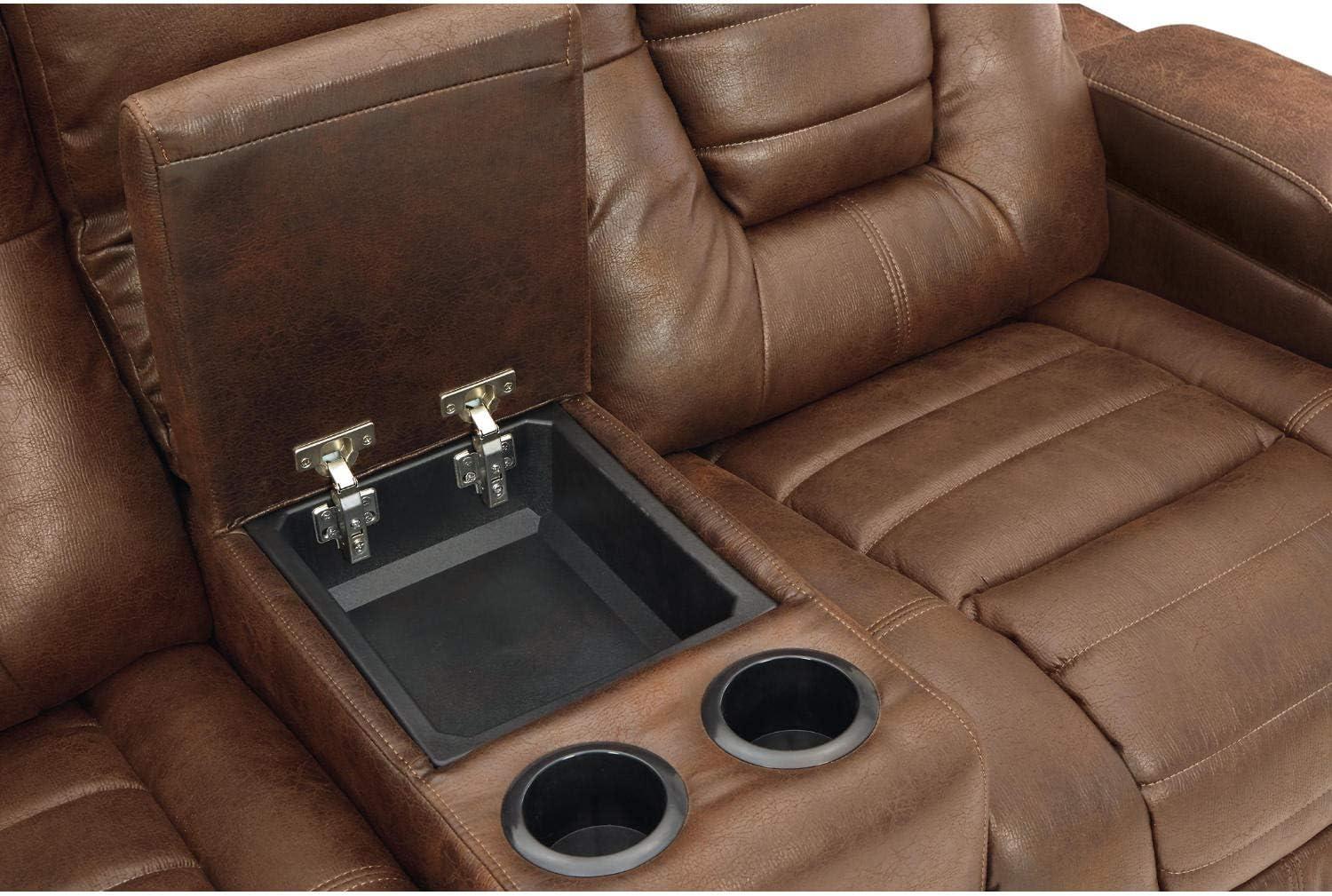 Ashley Furniture Owner's Box Faux Leather Power Reclining Loveseat in Dark Brown