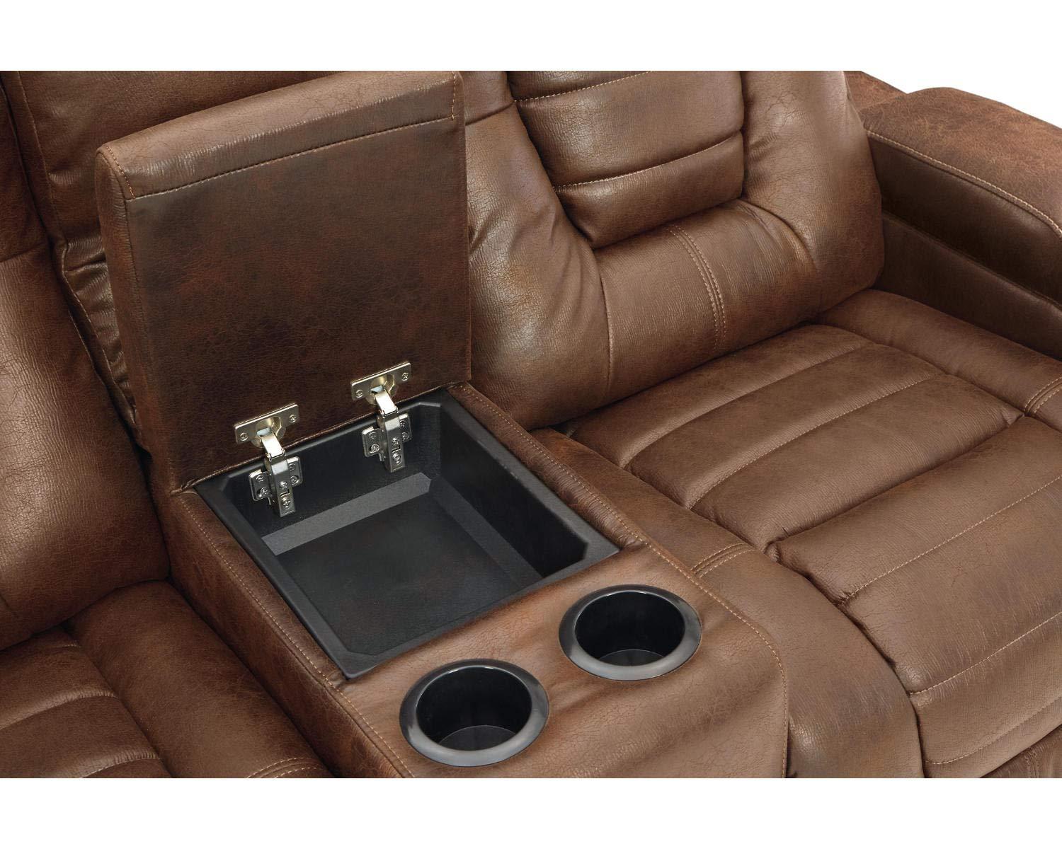 Ashley Furniture Owner's Box Faux Leather Power Reclining Loveseat in Dark Brown