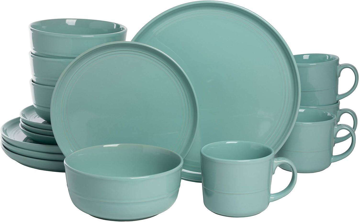 Seafoam Ceramic 16-Piece Dinnerware Set with Glossy Finish