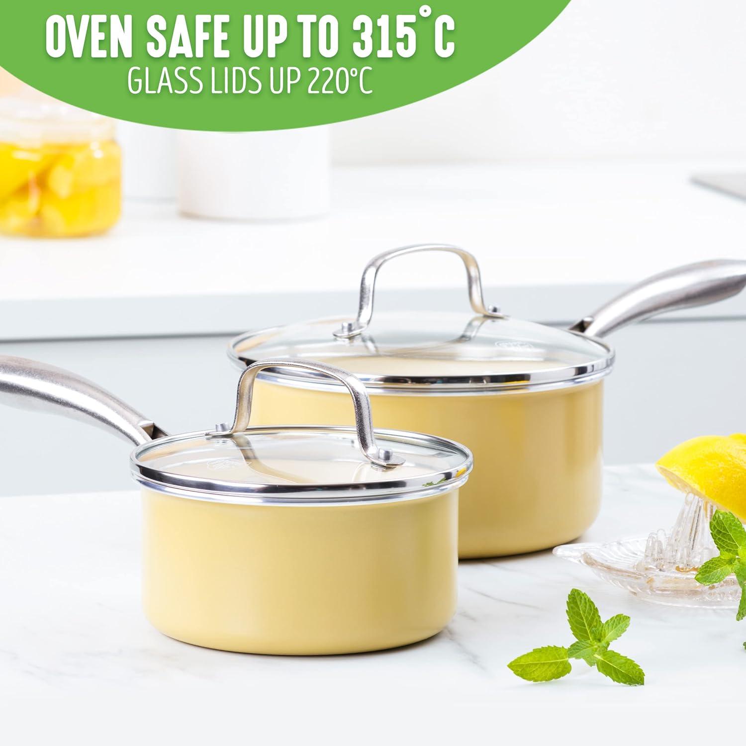 GreenLife GreenLife Artisan Healthy Ceramic Nonstick, 1L And 2L Saucepan Set, Stainless Steel Handle