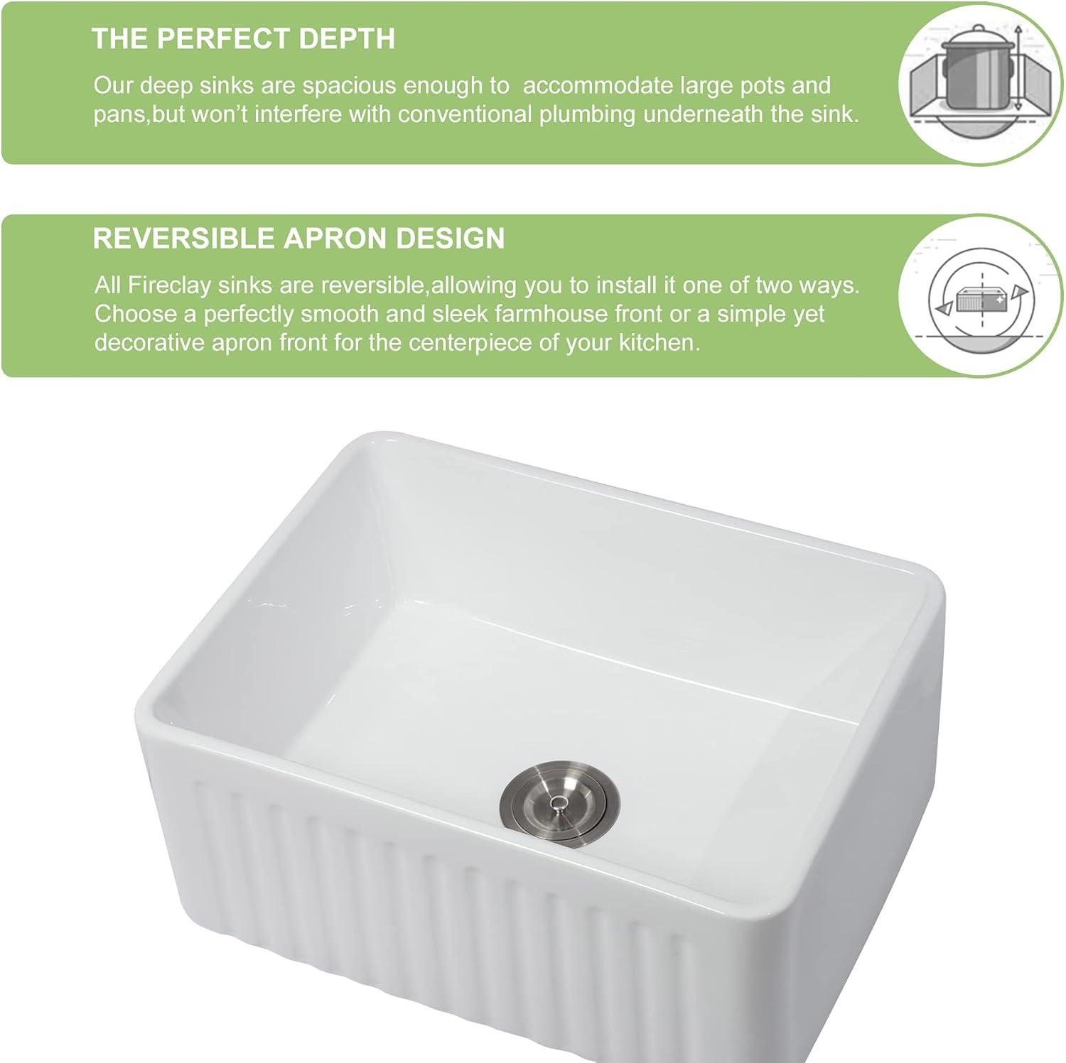 White Undermount Kitchen Sink 18"x18" Round White Undermount Sink Round Ceramic Fireclay Single Bowl Deep Bar Sink with Sink Grid and Basket Strainer.LOF-LWFS1818