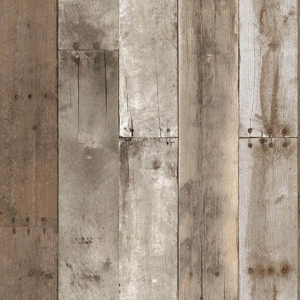 Tempaper Repurposed Wood Weathered Peel and Stick Wallpaper, 20.5" x 16.5'
