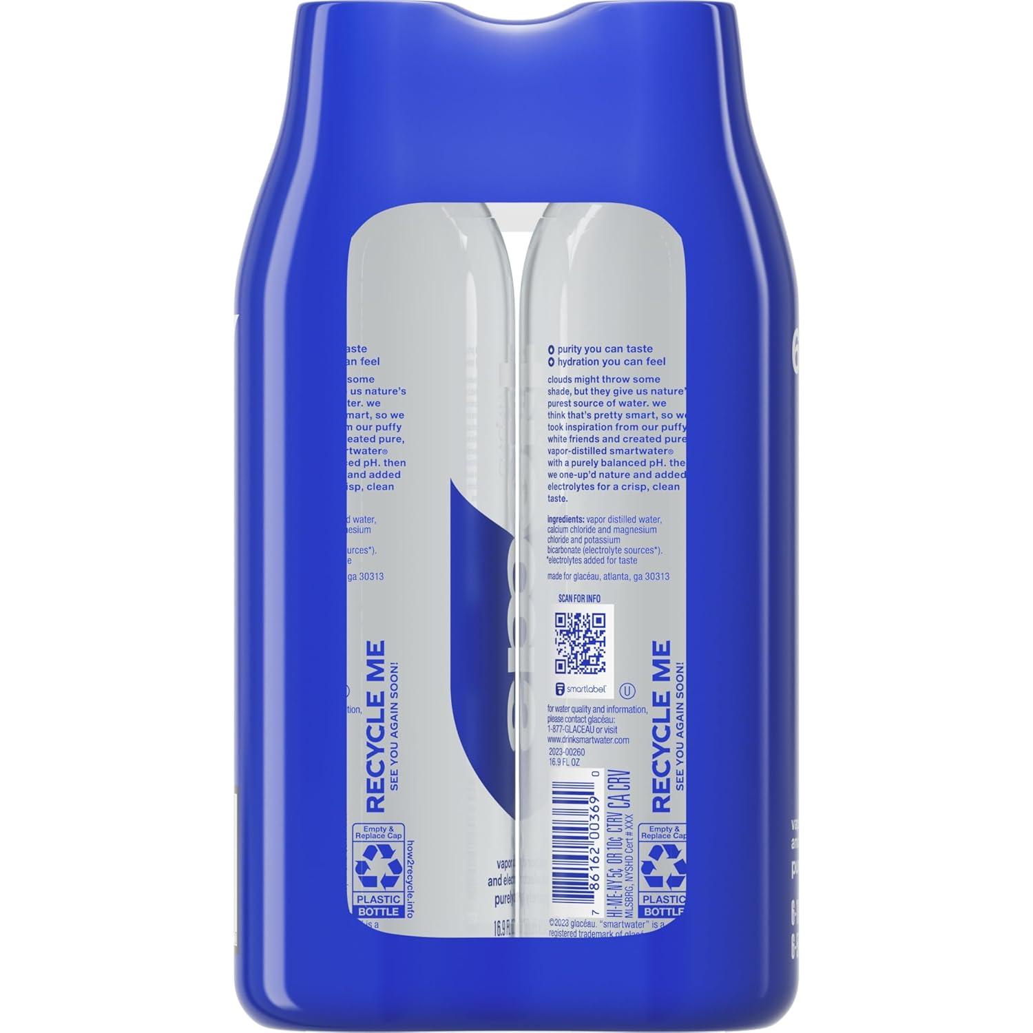 smartwater vapor distilled premium water, 16.9 fl oz, 6 count bottles