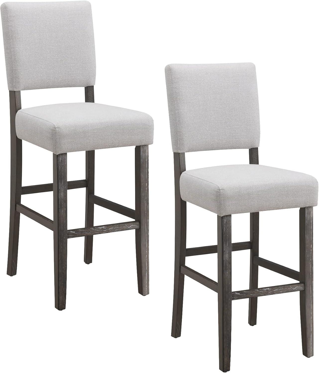 Leick Home 10087-BBHG Upholstered Back Bar Height Stool with Wood Base, Set of 2, for Elevated Kitchen Counters, High Top Tables, and Bars, Blackbean and Heather Gray