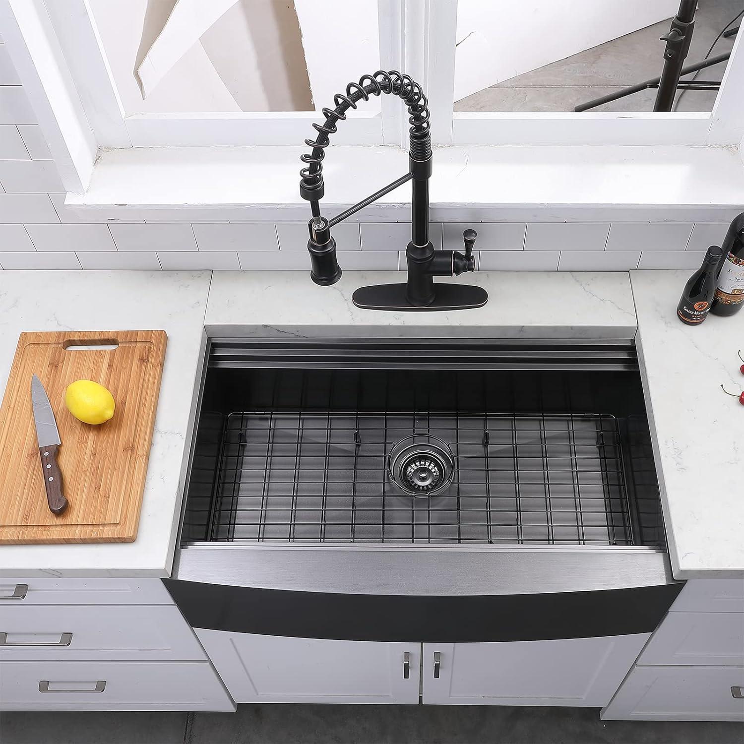KRAUS Kore™ Workstation Farmhouse Apron Front 16 Gauge Single Bowl Kitchen Sink
