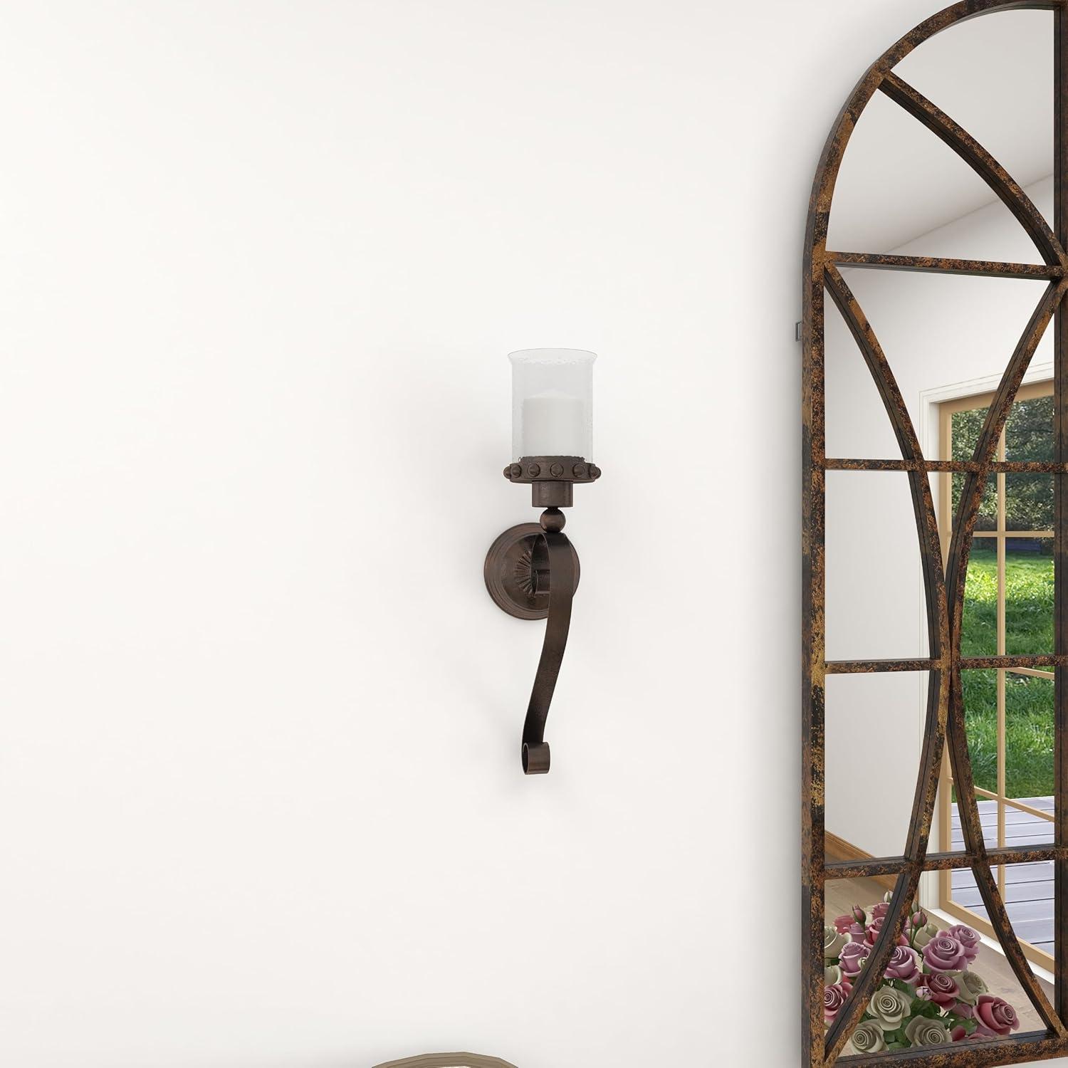 DecMode Brown Metal Scroll Pillar Wall Sconce