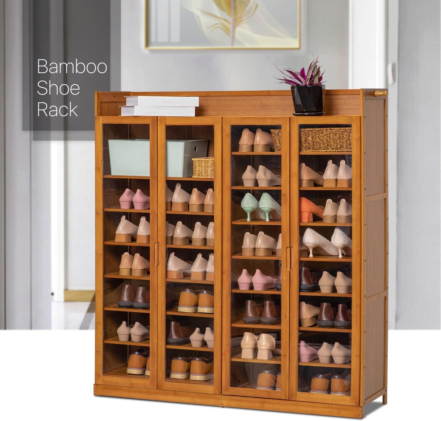 MoNiBloom Bamboo Shoes Cabinet, 9 Tiers 45 Pairs Storage Shoes Rack, Brown, for Home Entryway