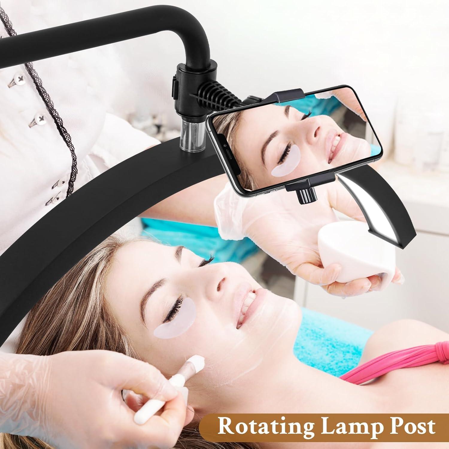 Lash Lamp - Esthetician Light for Eyelash Tech,Tattoo Artists, Nail Tech, Led Half Moon Light for Lashes Extensions, Warm/Cool Floor Piano Lamp with Phone Holder, Adjustable Brightness & Height