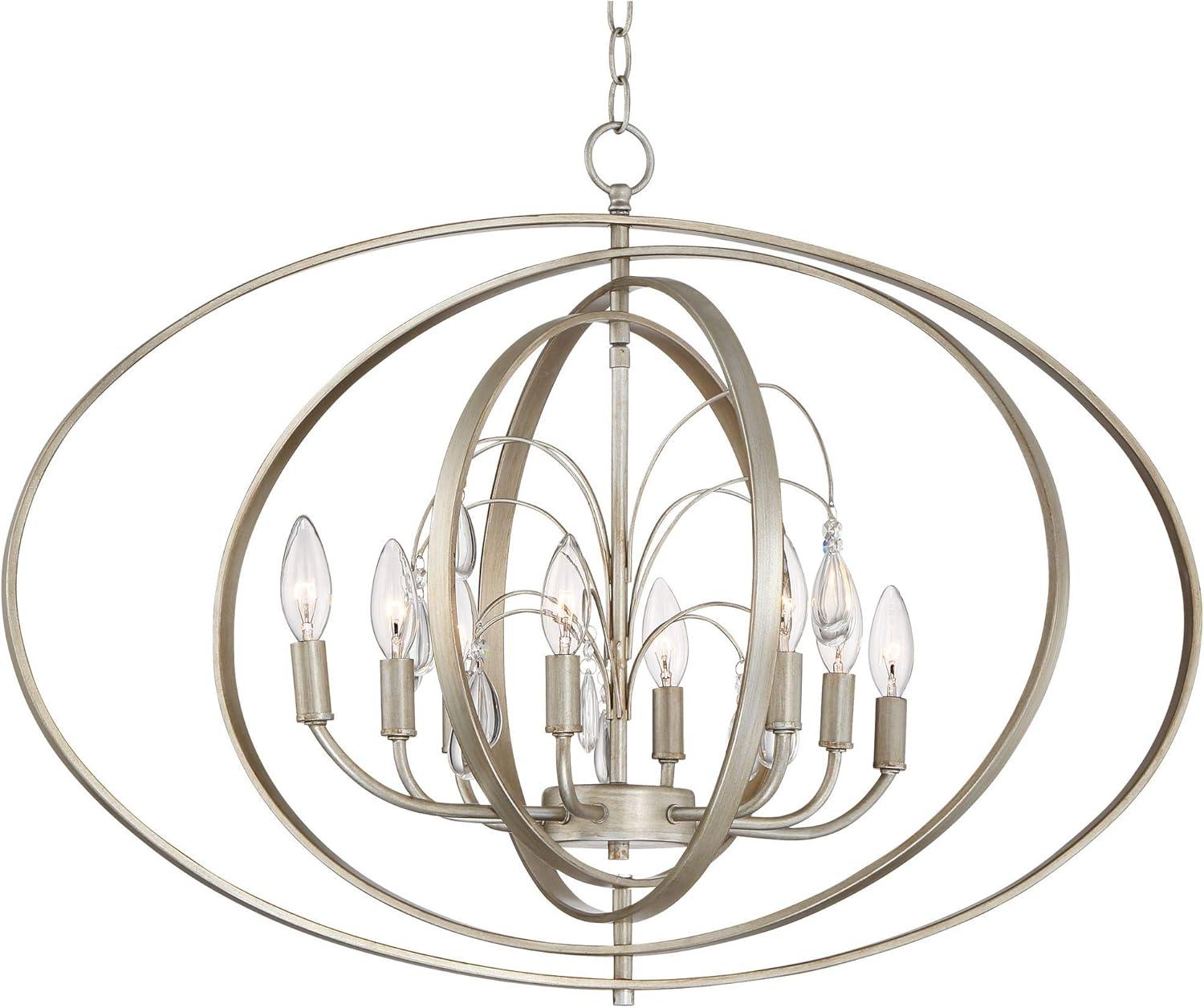 Possini Euro Design Tiller Champagne Satin Silver Pendant Chandelier 31 1/2" Wide Modern Open Orb Frame 8-Light Fixture for Dining Room Kitchen Island