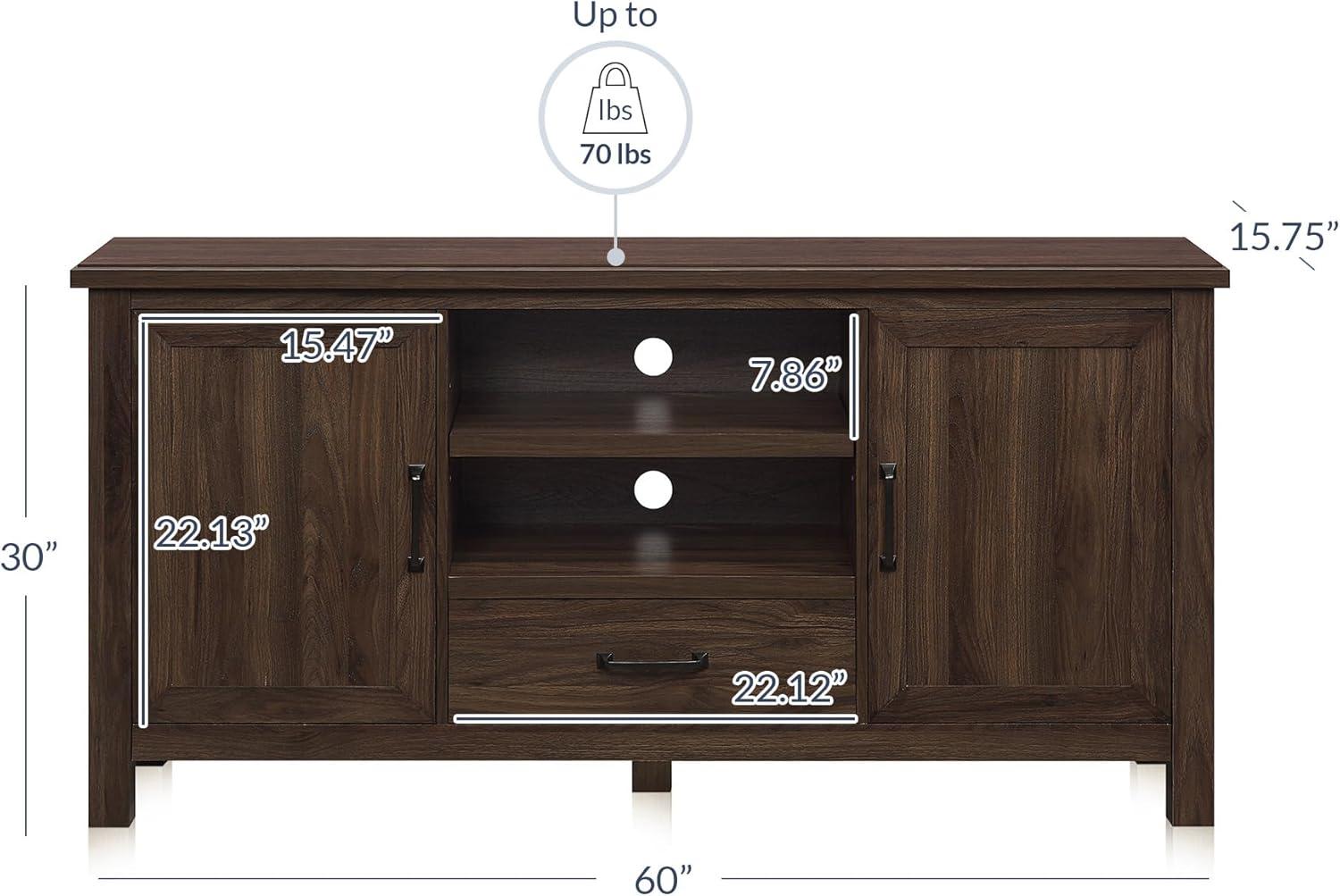 BELLEZE Modern 60 Inch Farmhouse TV Stand or Entertainment Center for TVs Up to 65 Inches, Sideboard Kitchen Buffet Storage Cabinet with Shelves and Storage - Virat (Dark Walnut)