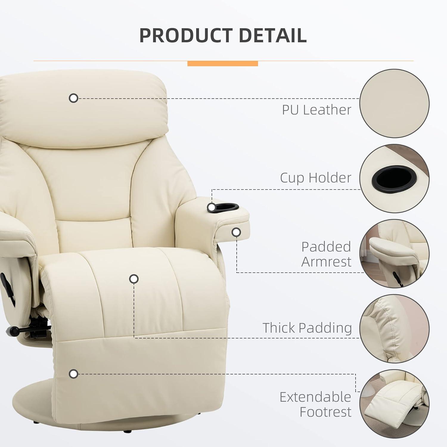 Manual Recliner, Swivel Lounge Armchair With Side Pocket for Living Room